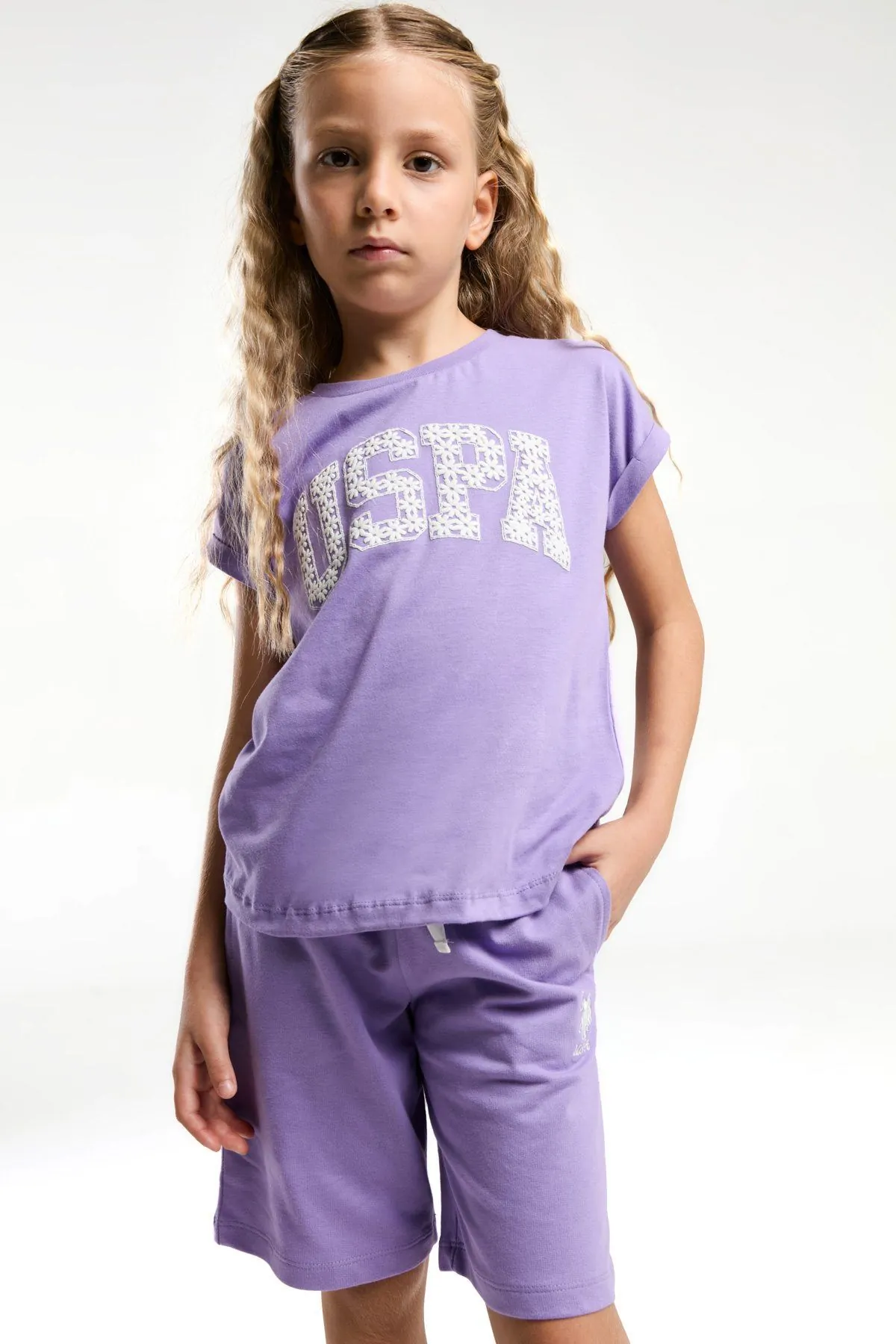 4-15 Yaş Lisanslı Us Polo ASSN Kız Çocuk Takım-Lila