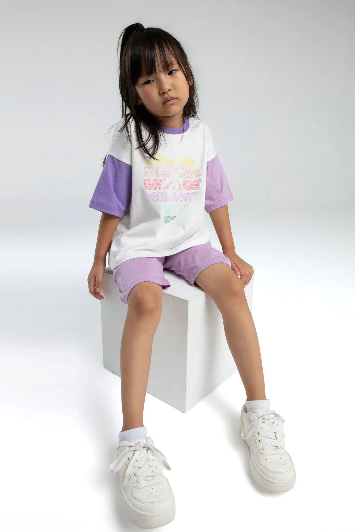 2-8 Yaş Love Colors Kız Çocuk Takım-Lila