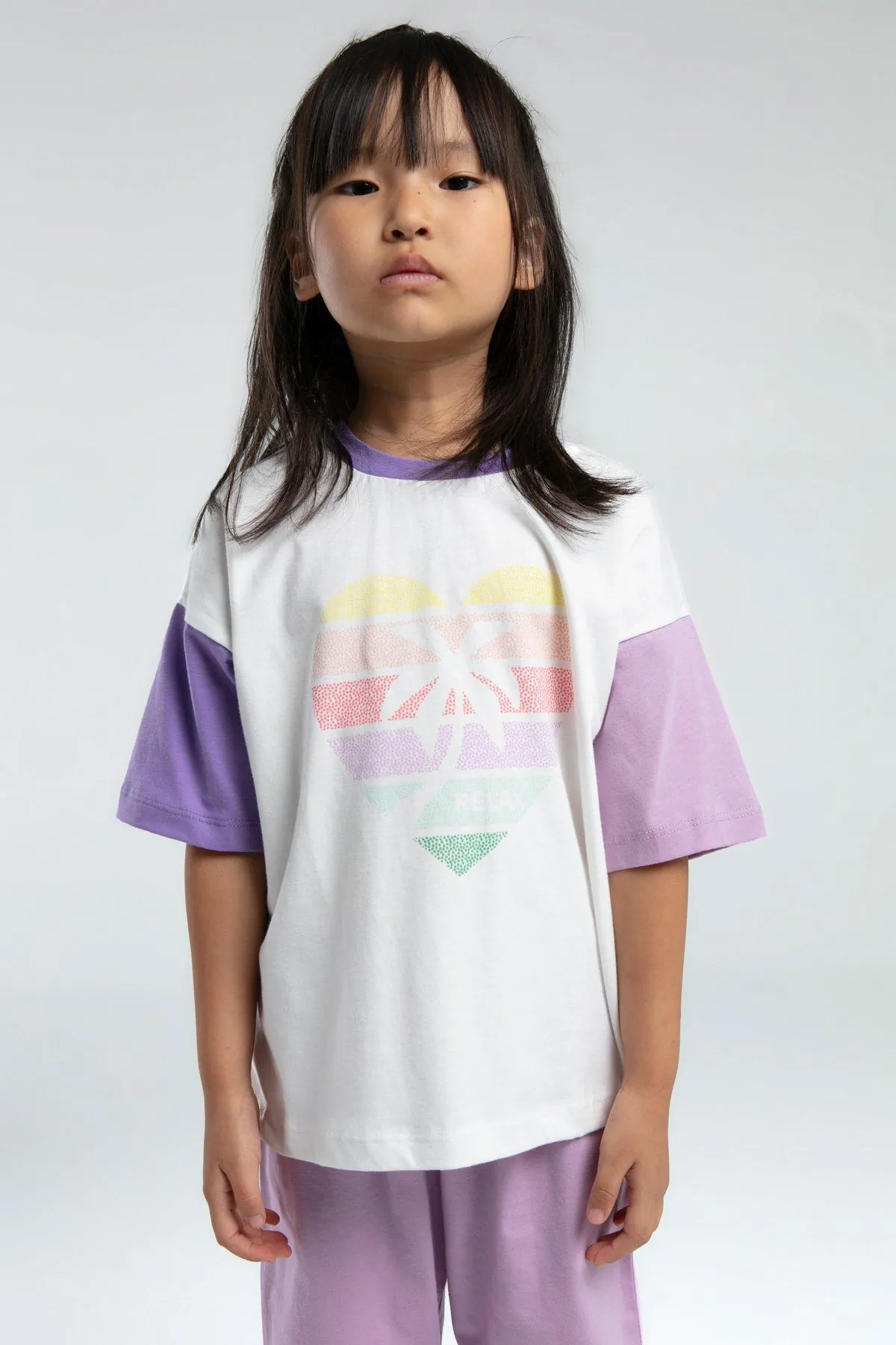 2-8 Yaş Love Colors Kız Çocuk Takım-Lila