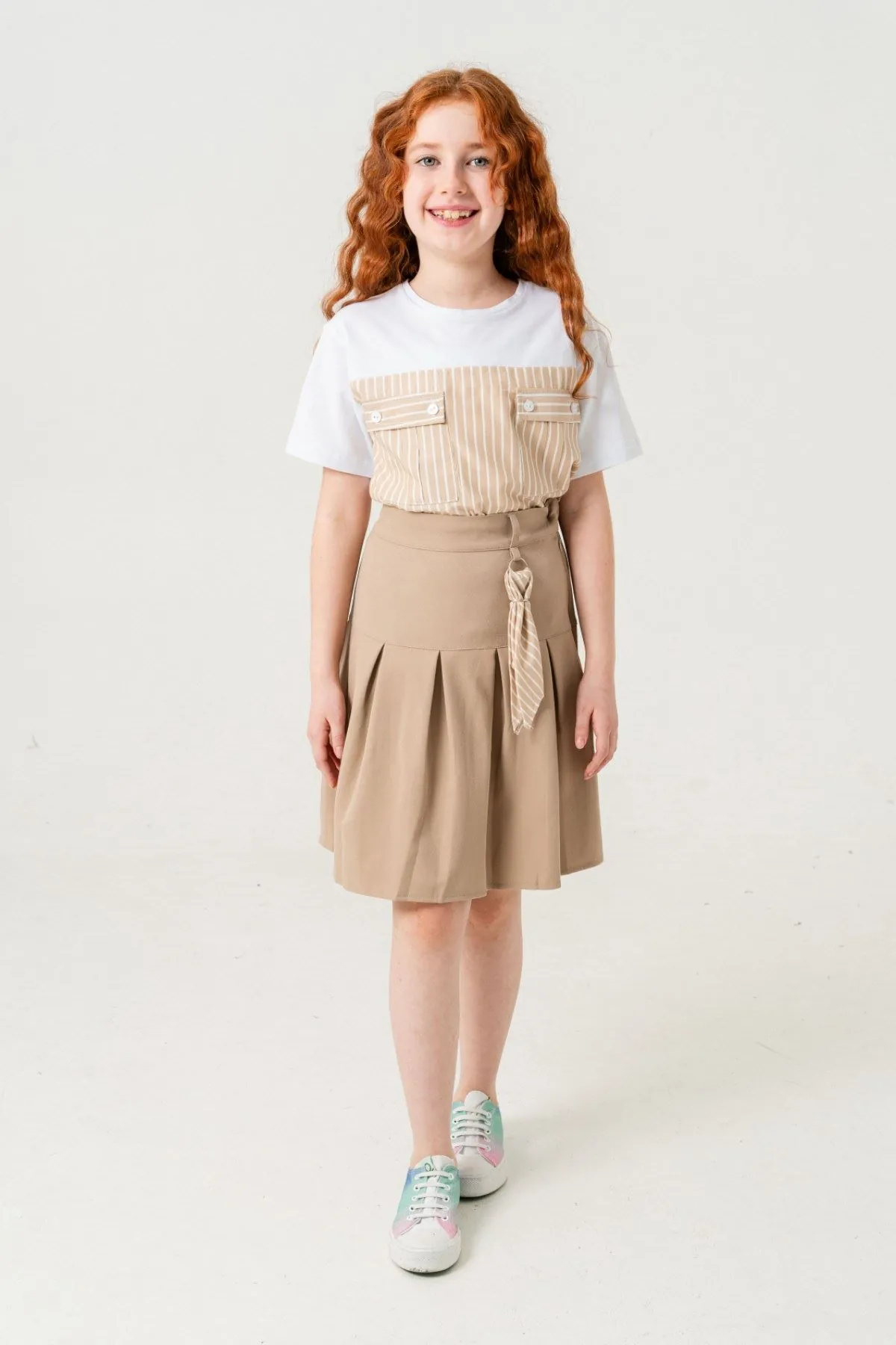 4-15 Yaş Line Fashio Kız Çocuk Takım-Latte