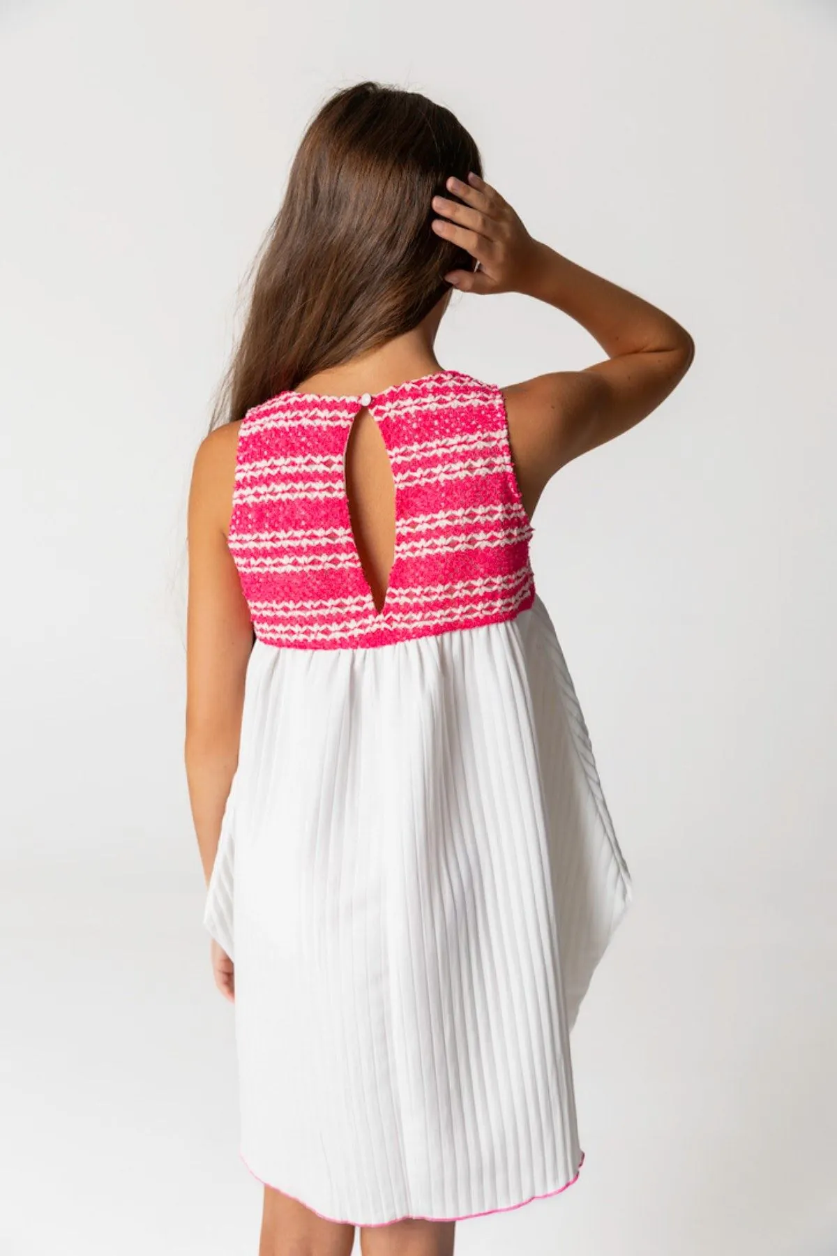 4-12 Yaş Pink Love Kız Çocuk Elbise-Pembe