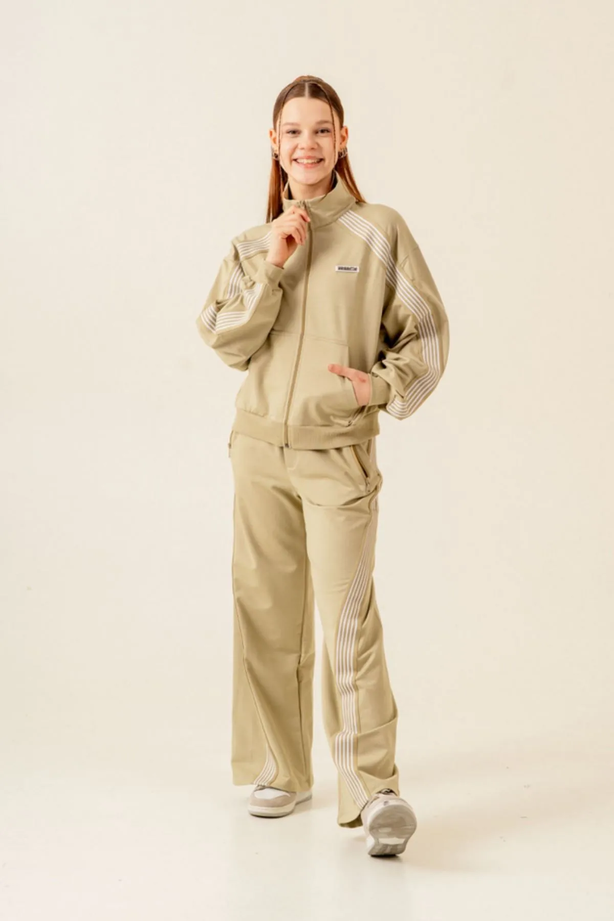 9-15 Yaş Line Modern Design  Kız Çocuk Takım-Haki