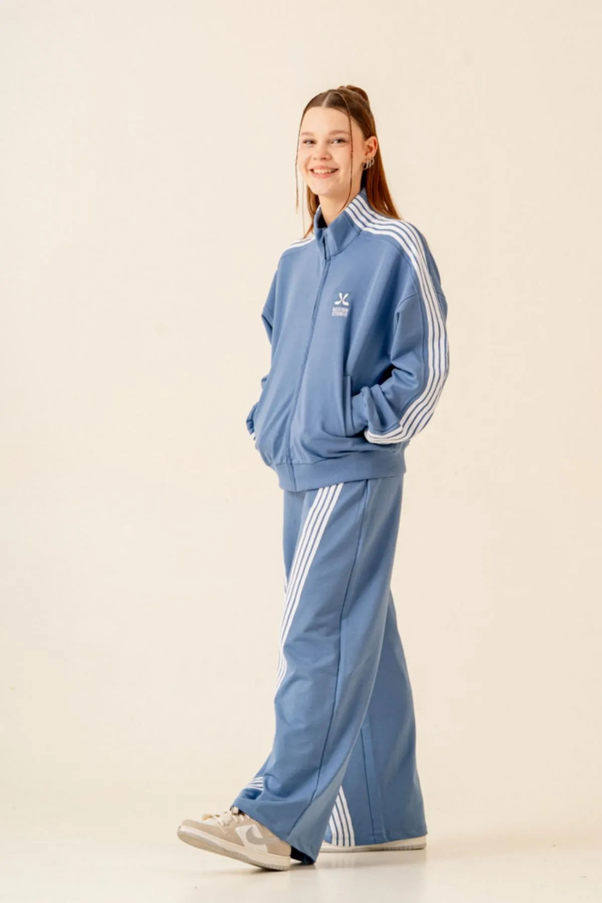 9-15 Yaş Moderno Design Line  Kız Çocuk Takım-Mavi