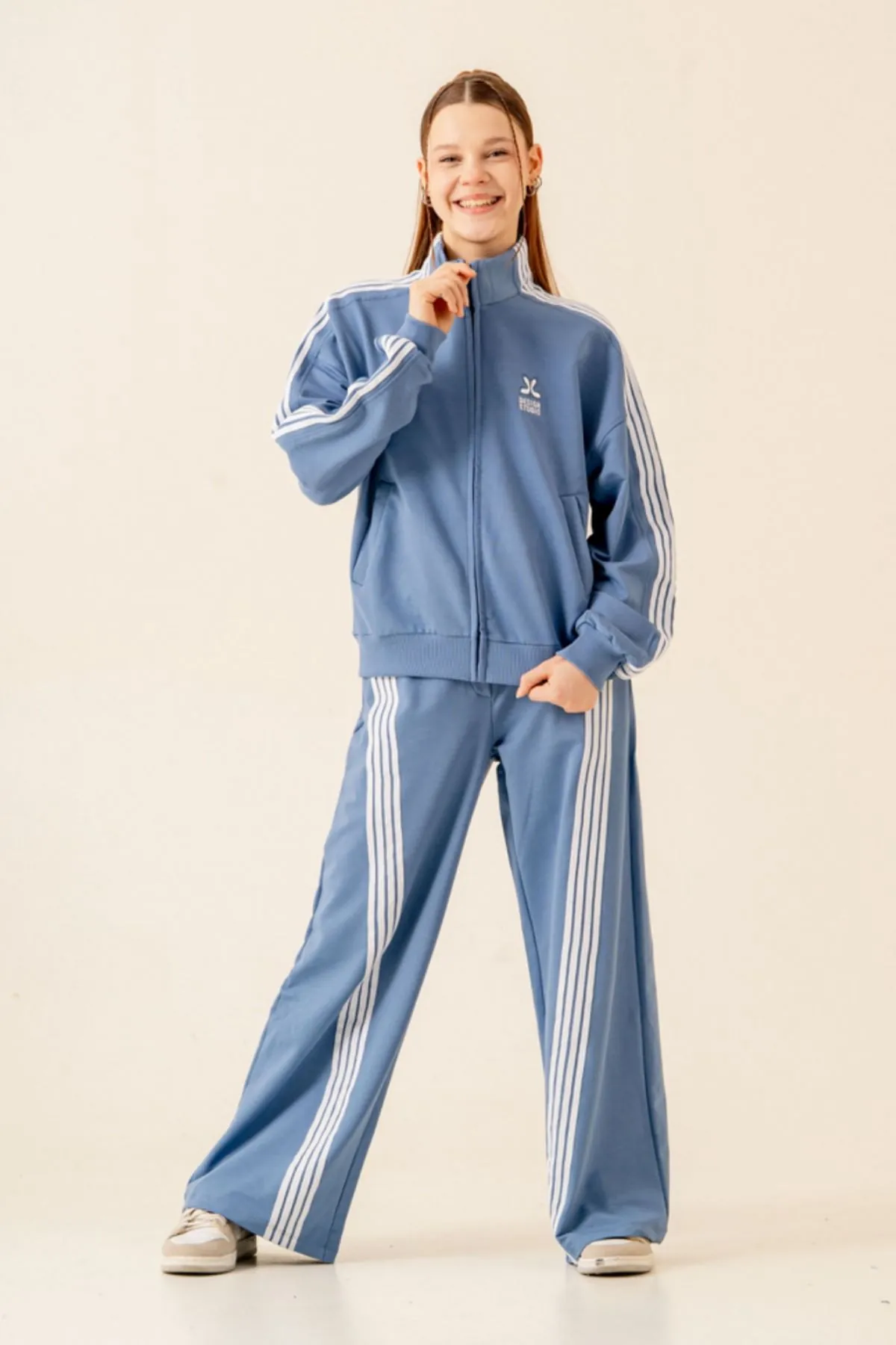 9-15 Yaş Moderno Design Line  Kız Çocuk Takım-Mavi