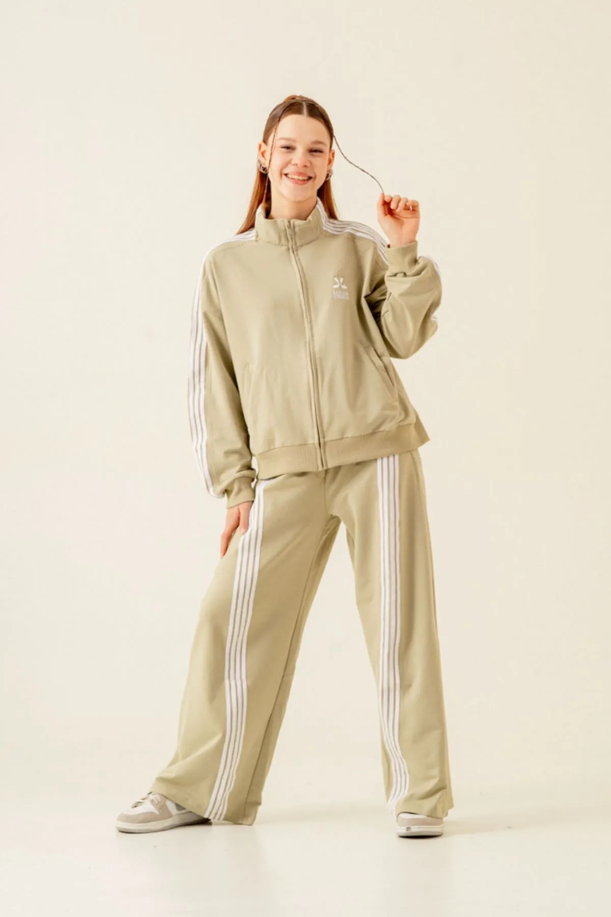 9-15 Yaş Moderno Design Line  Kız Çocuk Takım-Haki