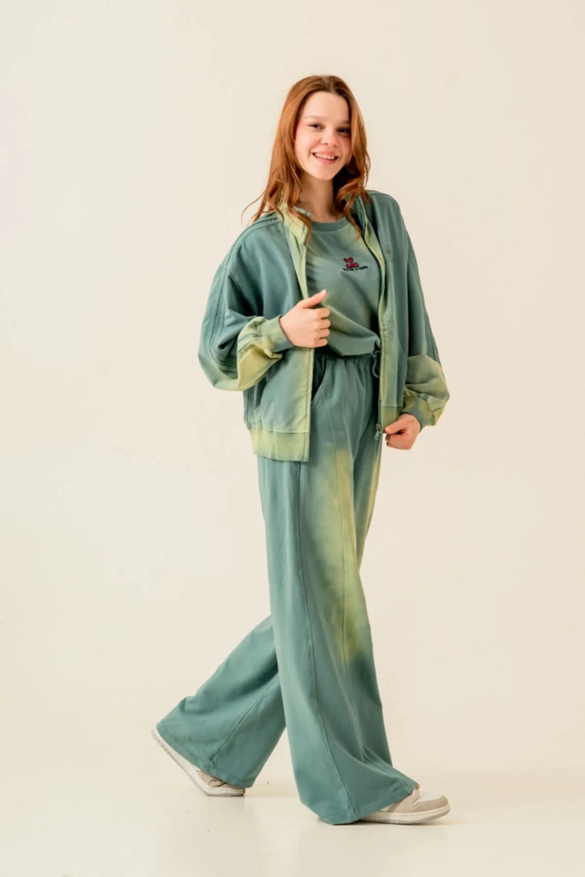 9-15 Yaş Premium Colorce Paris Kız Çocuk Takım-Asit Yeşili