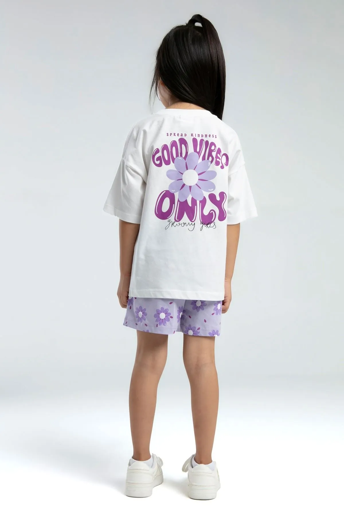 2-15 Yaş Good Vibes Flower Kız Çocuk Takım-Beyaz