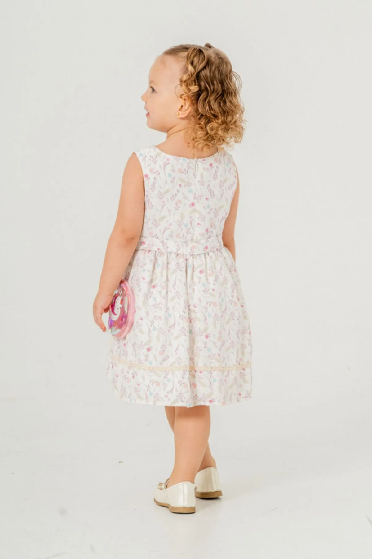2-9 Yaş Flower Rabbit Çantalı Kız Çocuk Elbise-Leylak