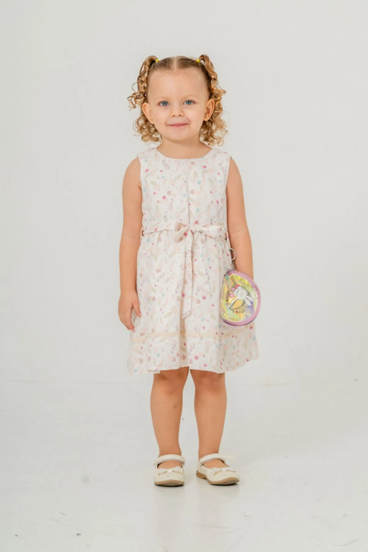 2-9 Yaş Flower Rabbit Çantalı Kız Çocuk Elbise-Turuncu
