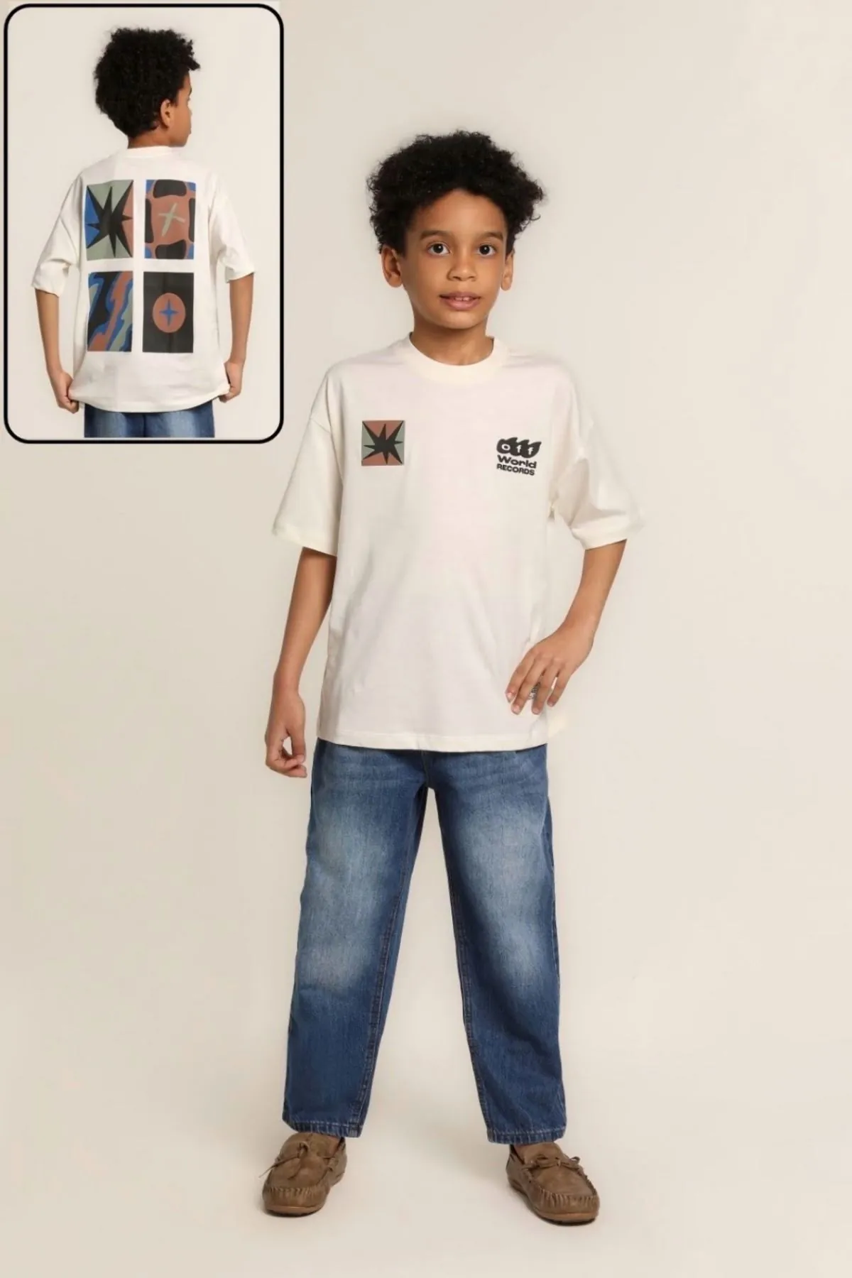 5-14 Yaş World Jean Blue Erkek Çocuk Takım-Ekru