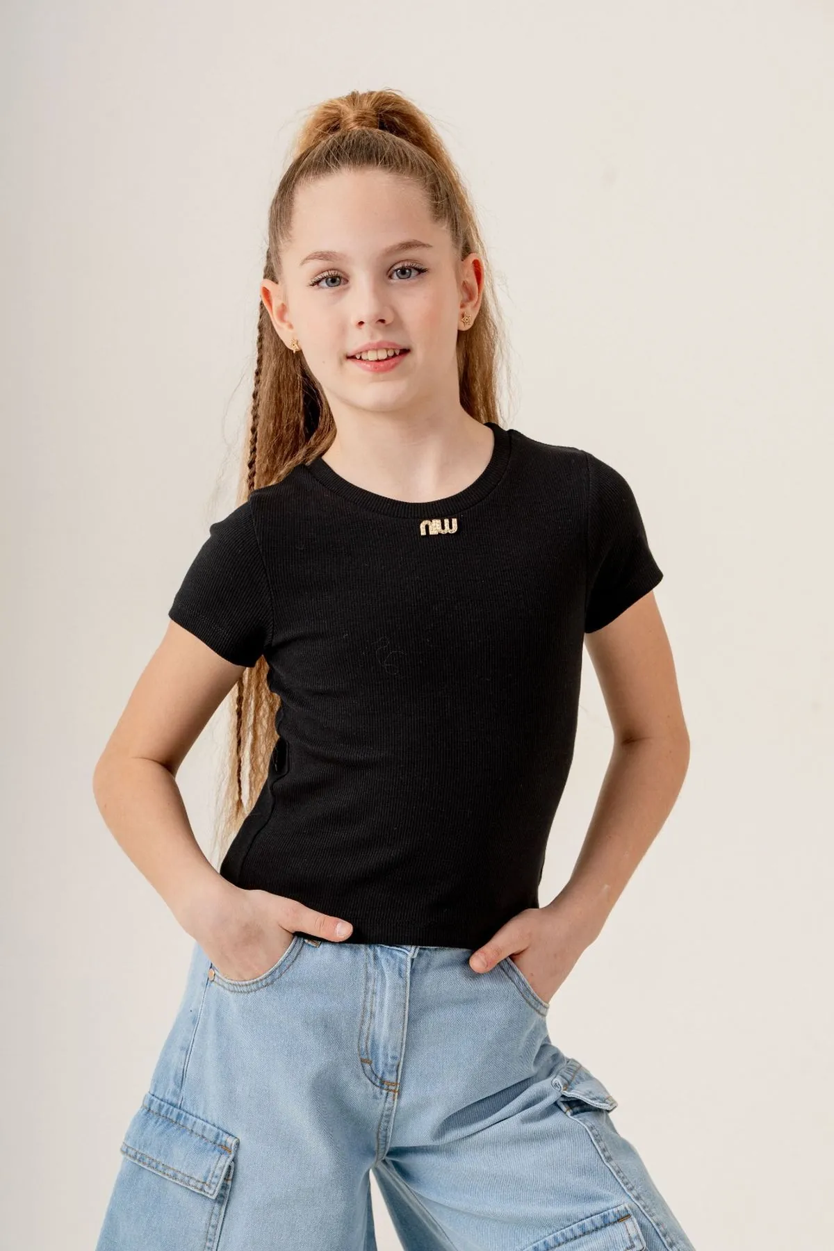 4-15 Yaş Fisto Daisy Kız Çocuk T-Shirt-Siyah