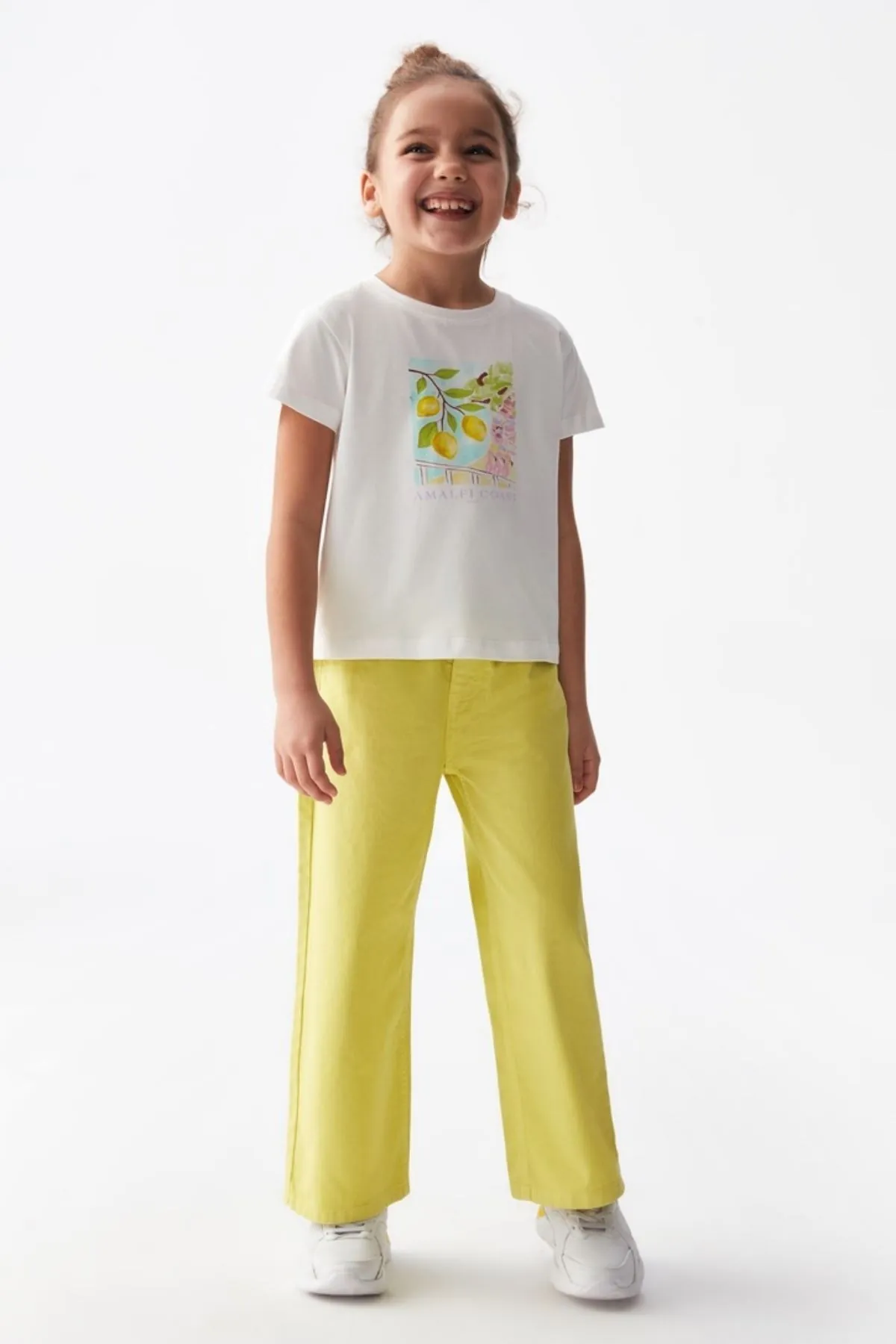 4-8 Yaş Lemon Cotto Kız Çocuk Pantolon-Limon