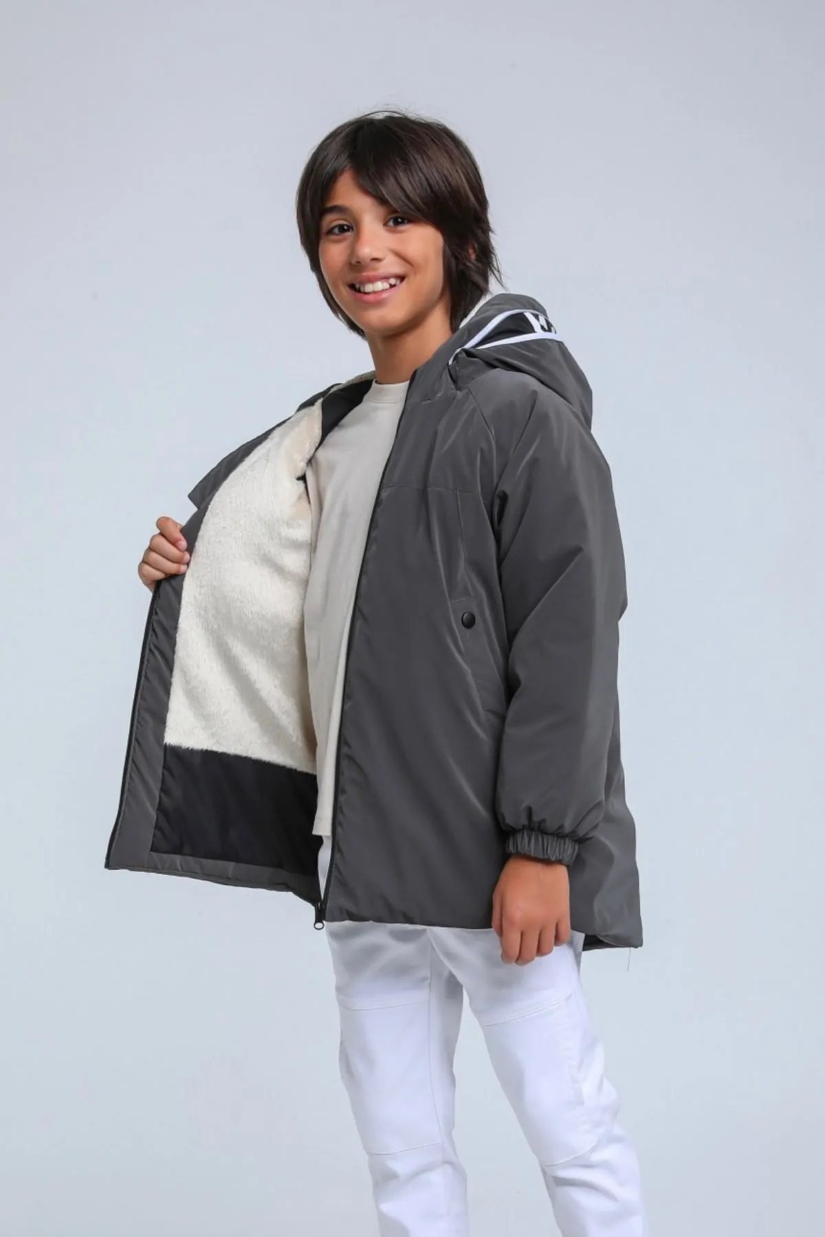 8-14 Yaş Jack Luxery Erkek Çocuk Mont-Antrasit