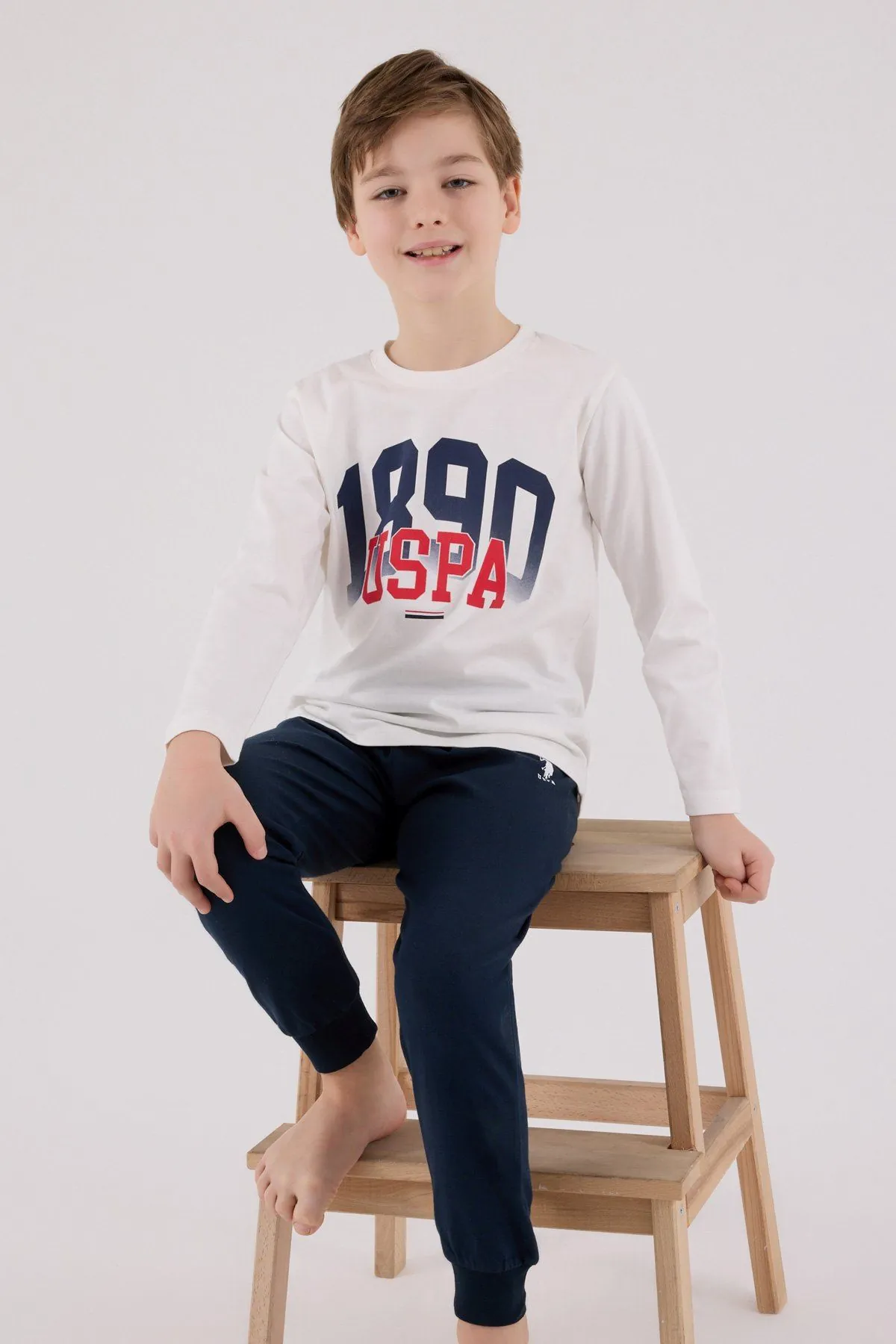 4-15 Yaş Lisanslı Us Polo Assn Erkek Çocuk Takım-Ekru