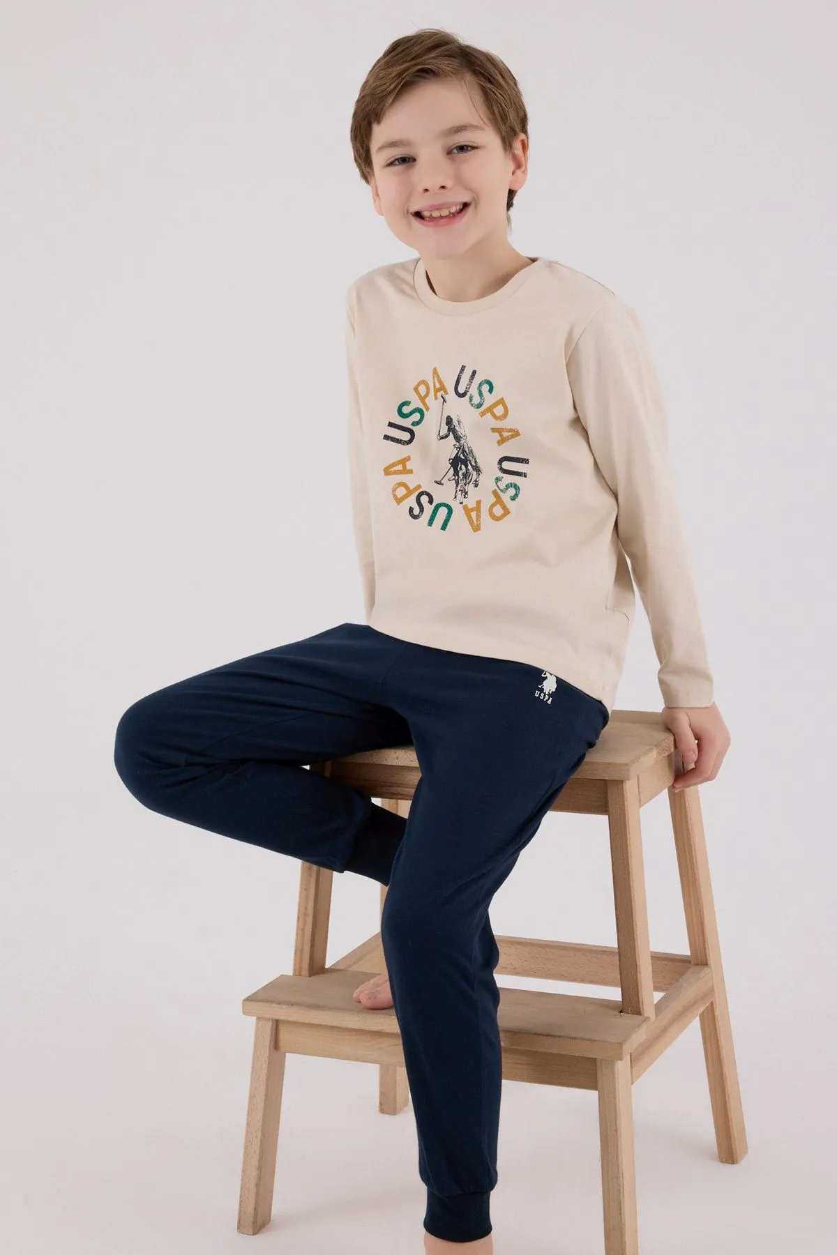4-15 Yaş Lisanslı Us Polo Assn Erkek Çocuk Takım-Latte