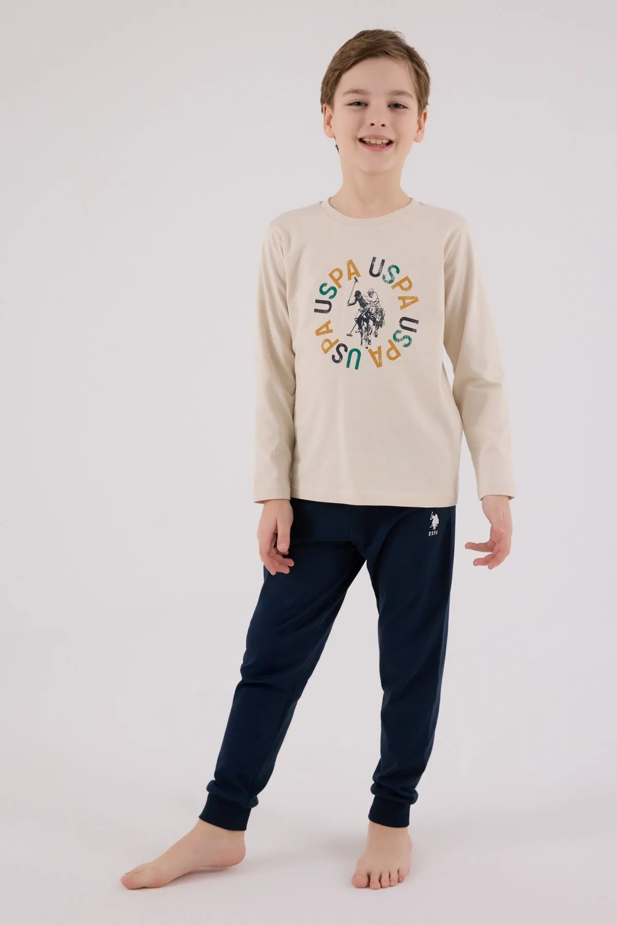 4-15 Yaş Lisanslı Us Polo Assn Erkek Çocuk Takım-Latte