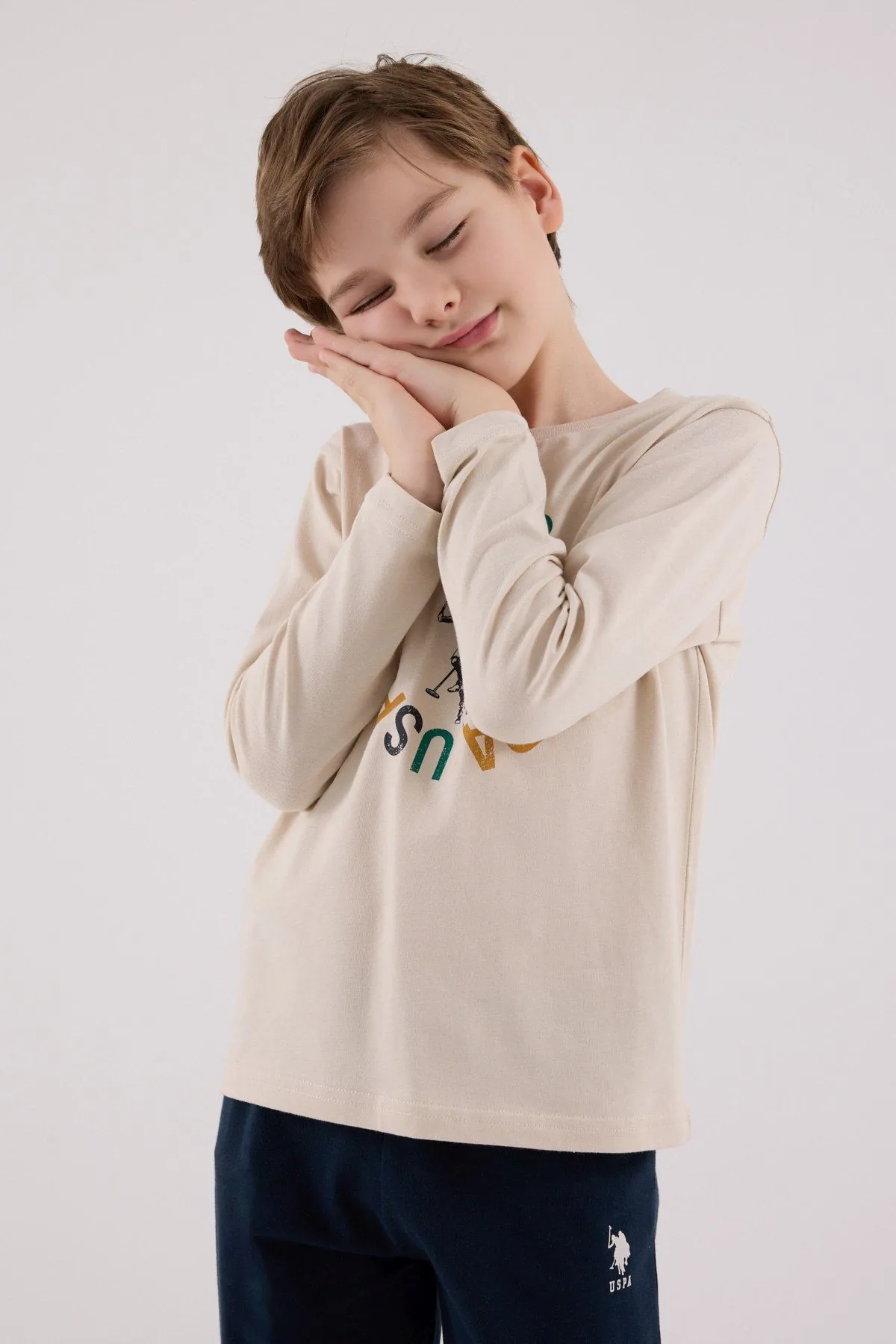 4-15 Yaş Lisanslı Us Polo Assn Erkek Çocuk Takım-Latte