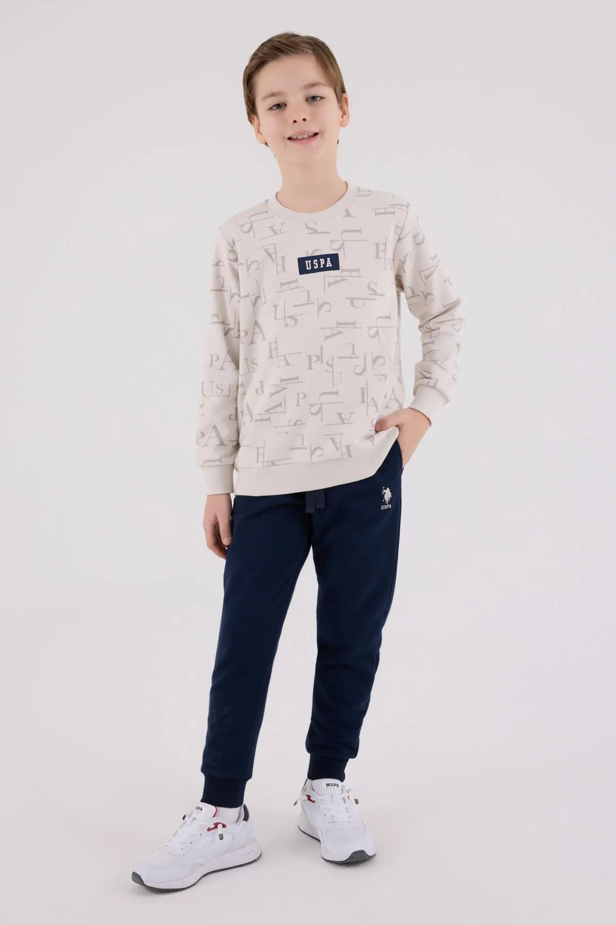 4-15 Yaş Lisanslı Us Polo Assn Erkek Çocuk Takım-Latte