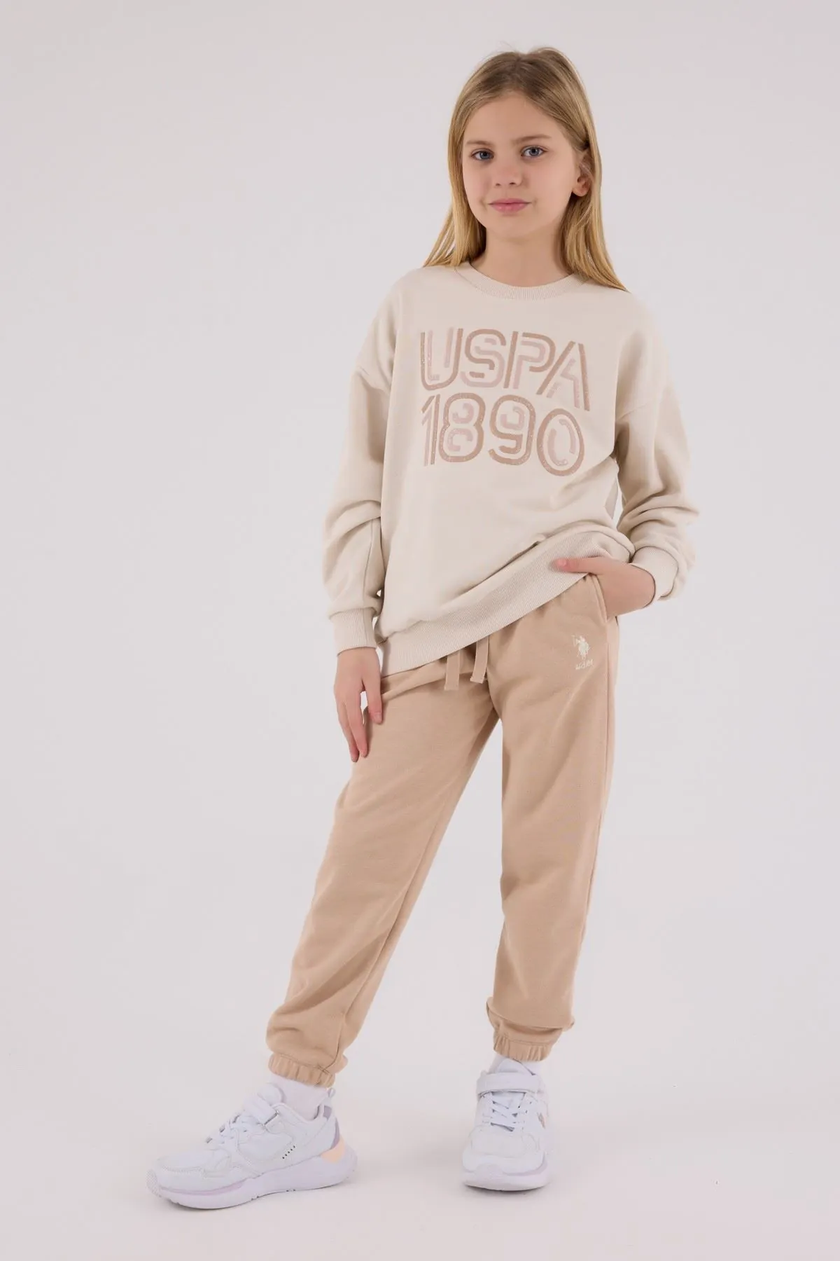 4-15 Yaş Lisanslı Us Polo Assn Kız Çocuk Takım-Latte