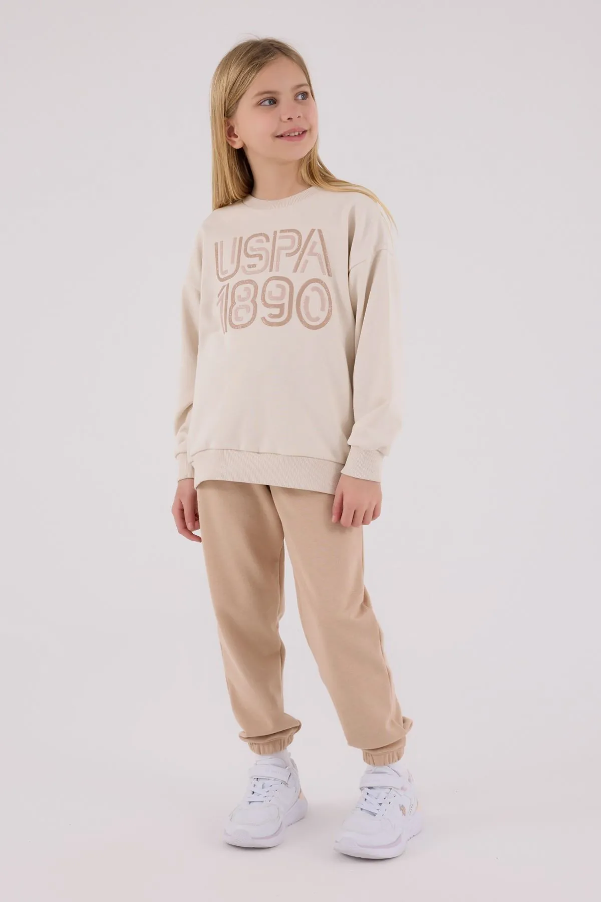 4-15 Yaş Lisanslı Us Polo Assn Kız Çocuk Takım-Latte