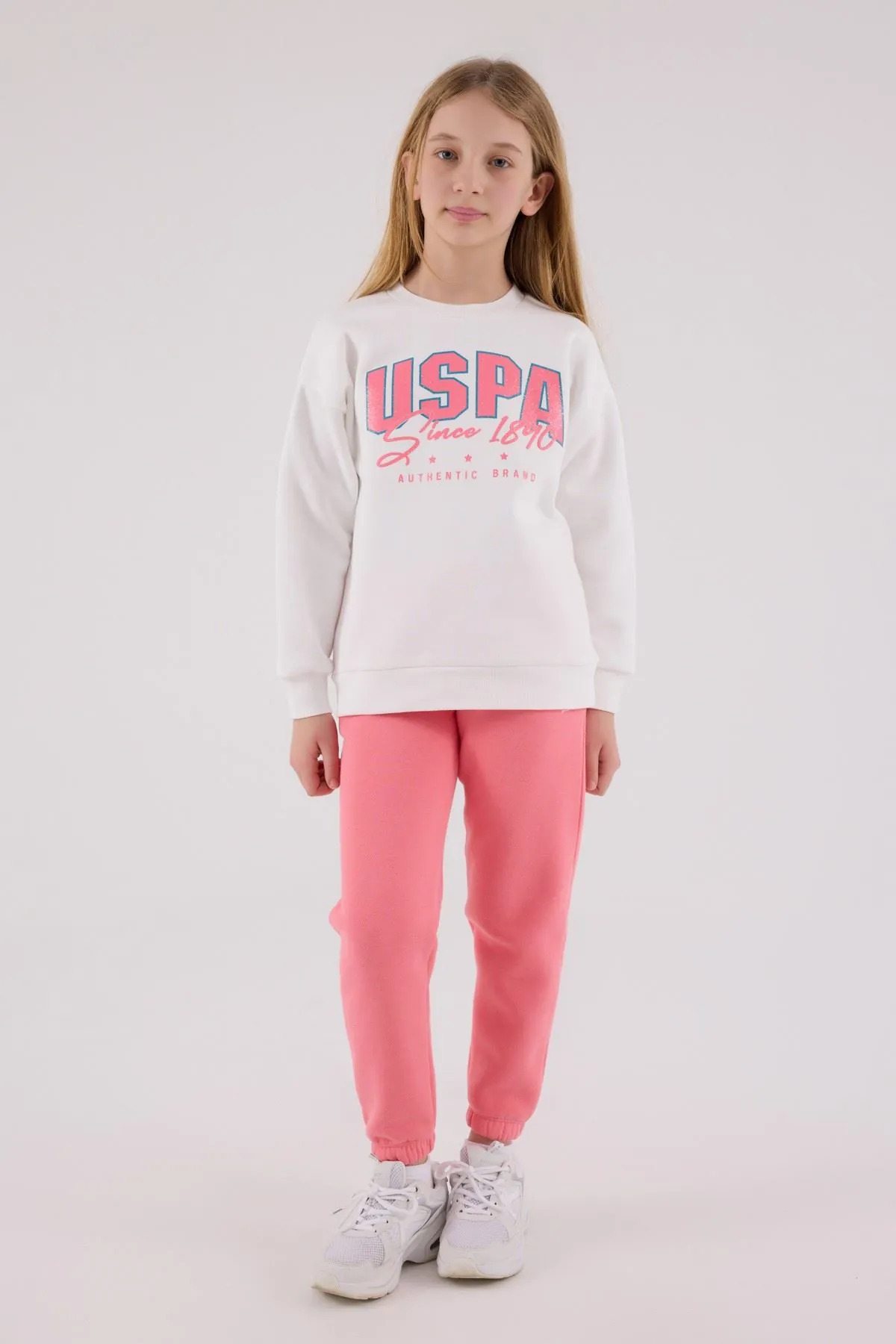 4-15 Yaş Lisanslı Us Polo Assn Kız Çocuk Takım-Ekru