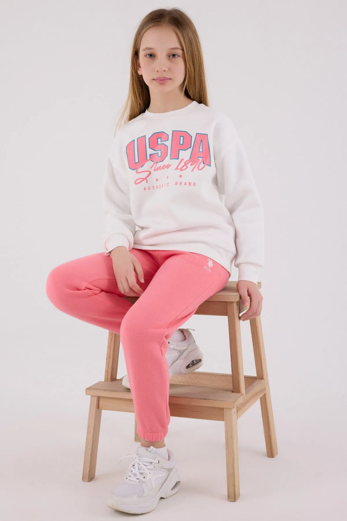 4-15 Yaş Lisanslı Us Polo Assn Kız Çocuk Takım-Ekru