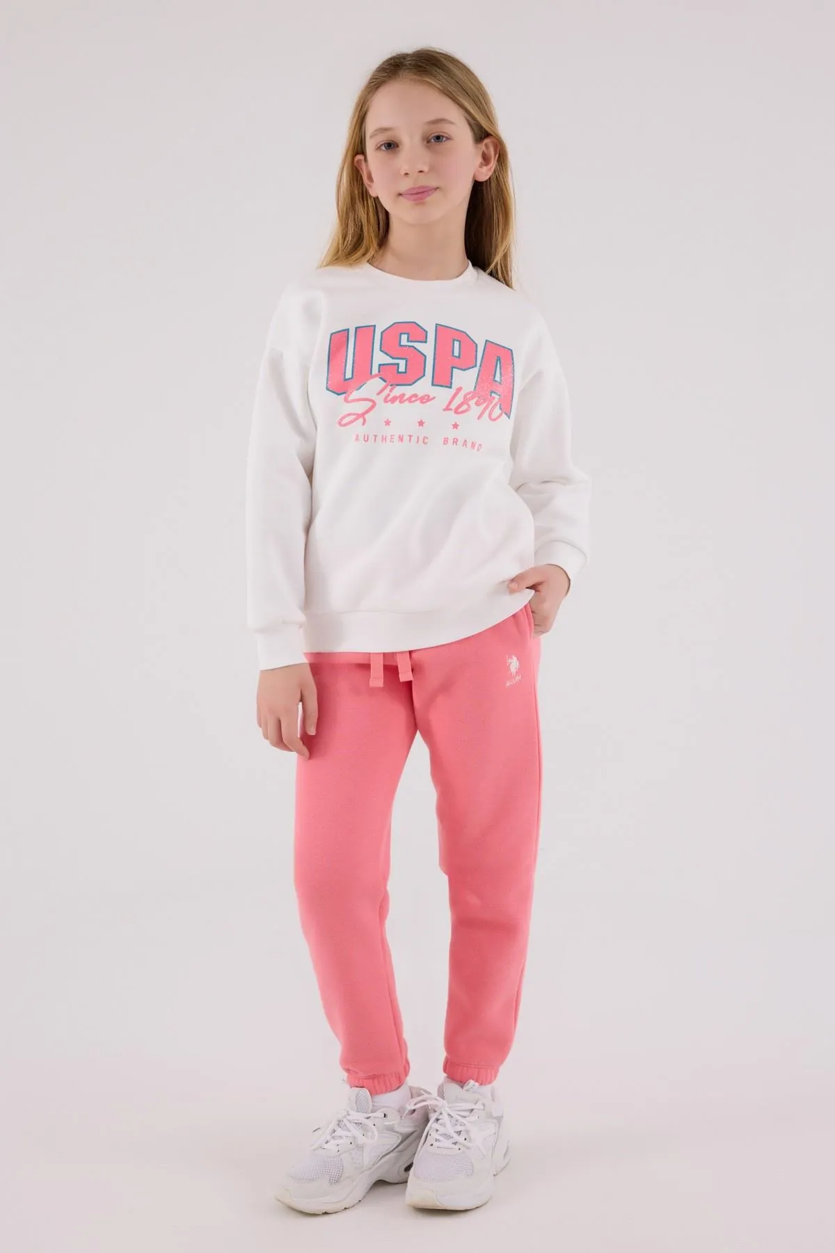 4-15 Yaş Lisanslı Us Polo Assn Kız Çocuk Takım-Ekru