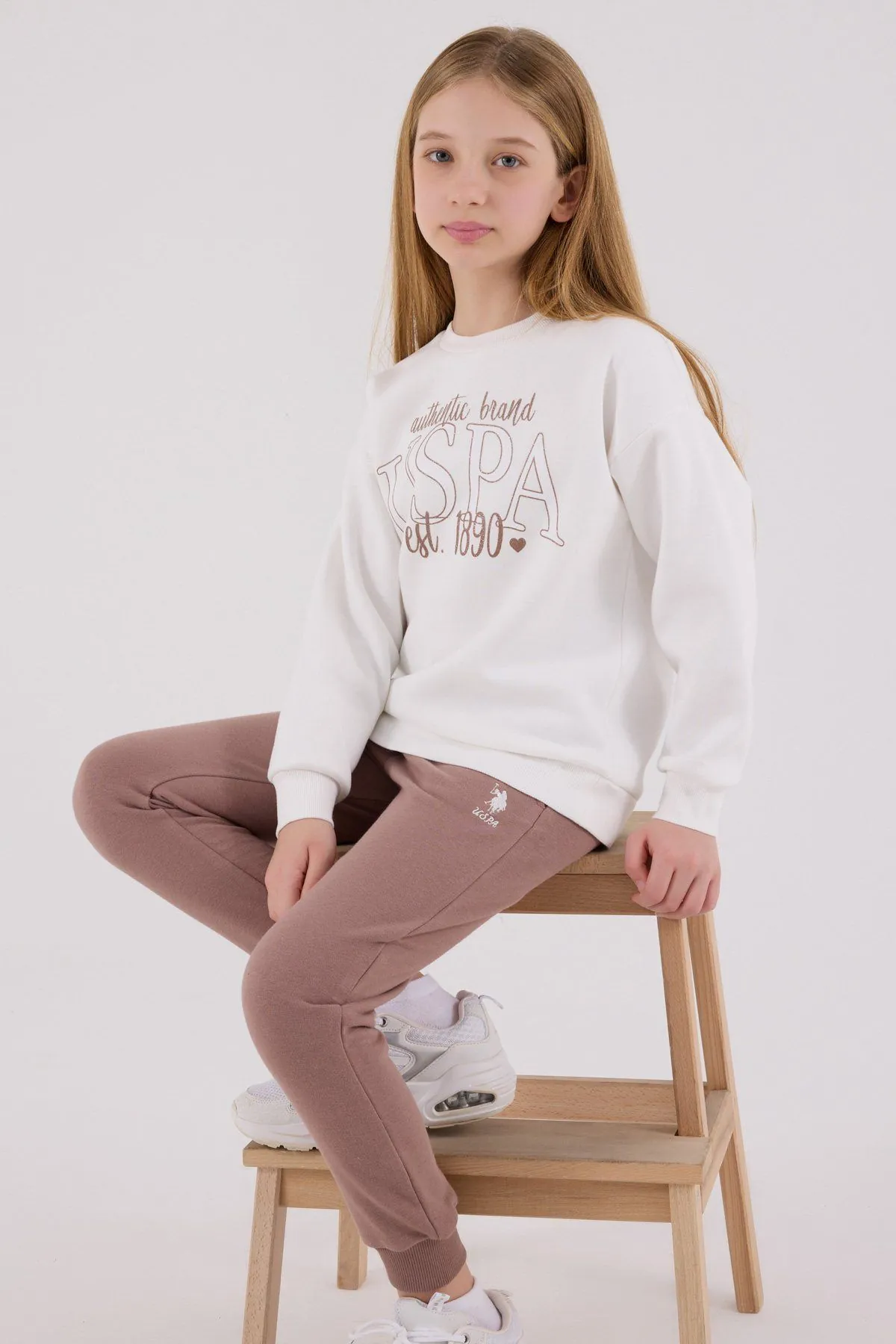 4-15 Yaş Lisanslı Us Polo Assn Kız Çocuk Takım-Ekru