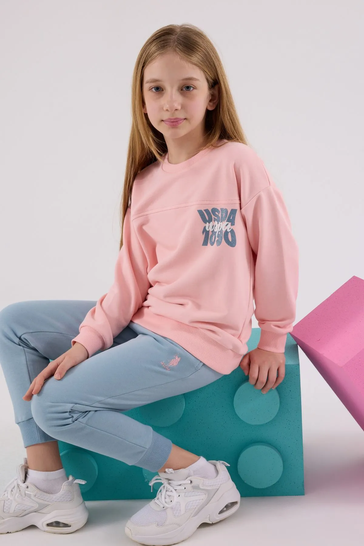 4-15 Yaş Lisanslı Us Polo Assn Kız Çocuk Takım-Pembe