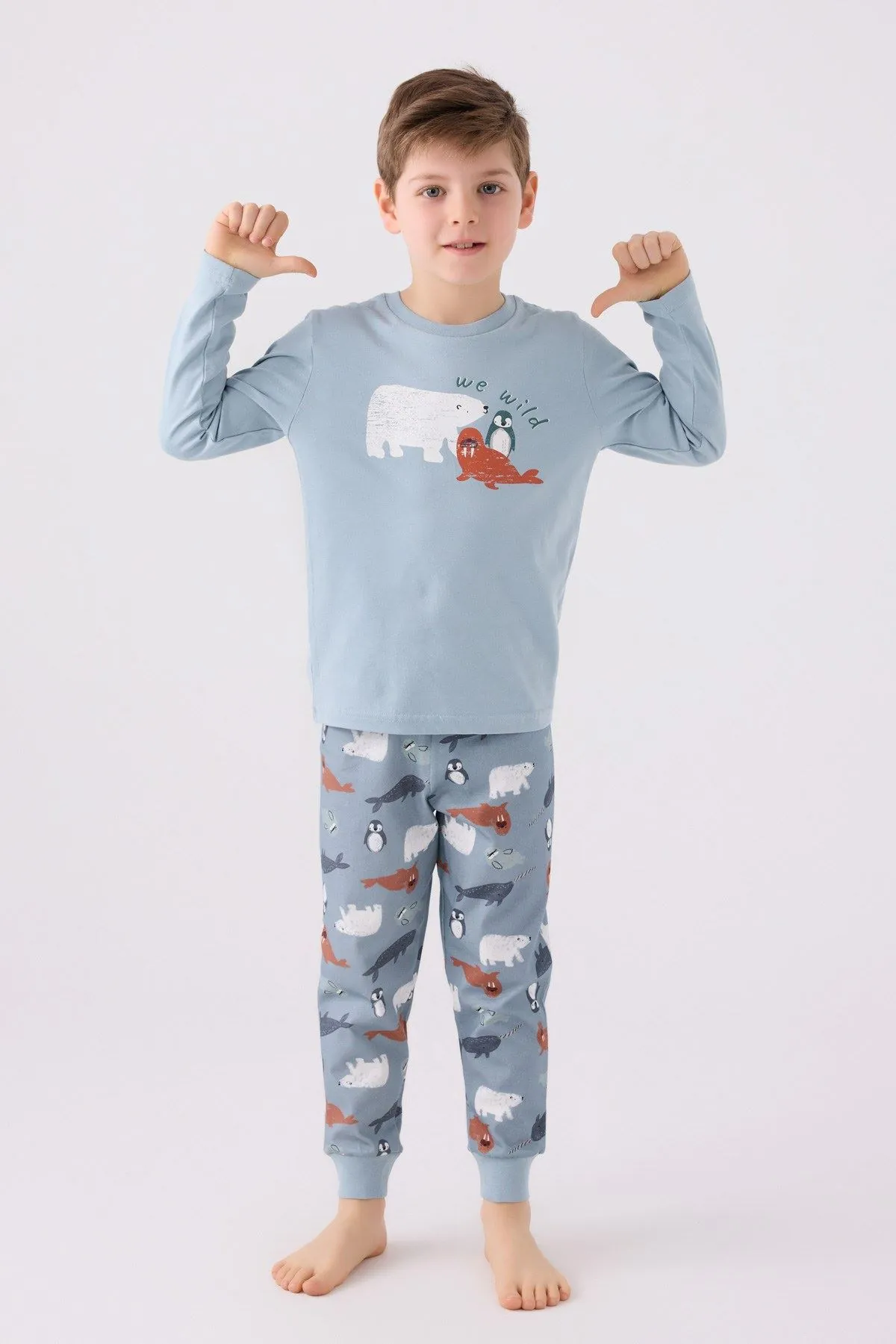2-8 Yaş We Wild Penguen Erkek Çocuk Erkek Çocuk Takım-Bebe Mavisi