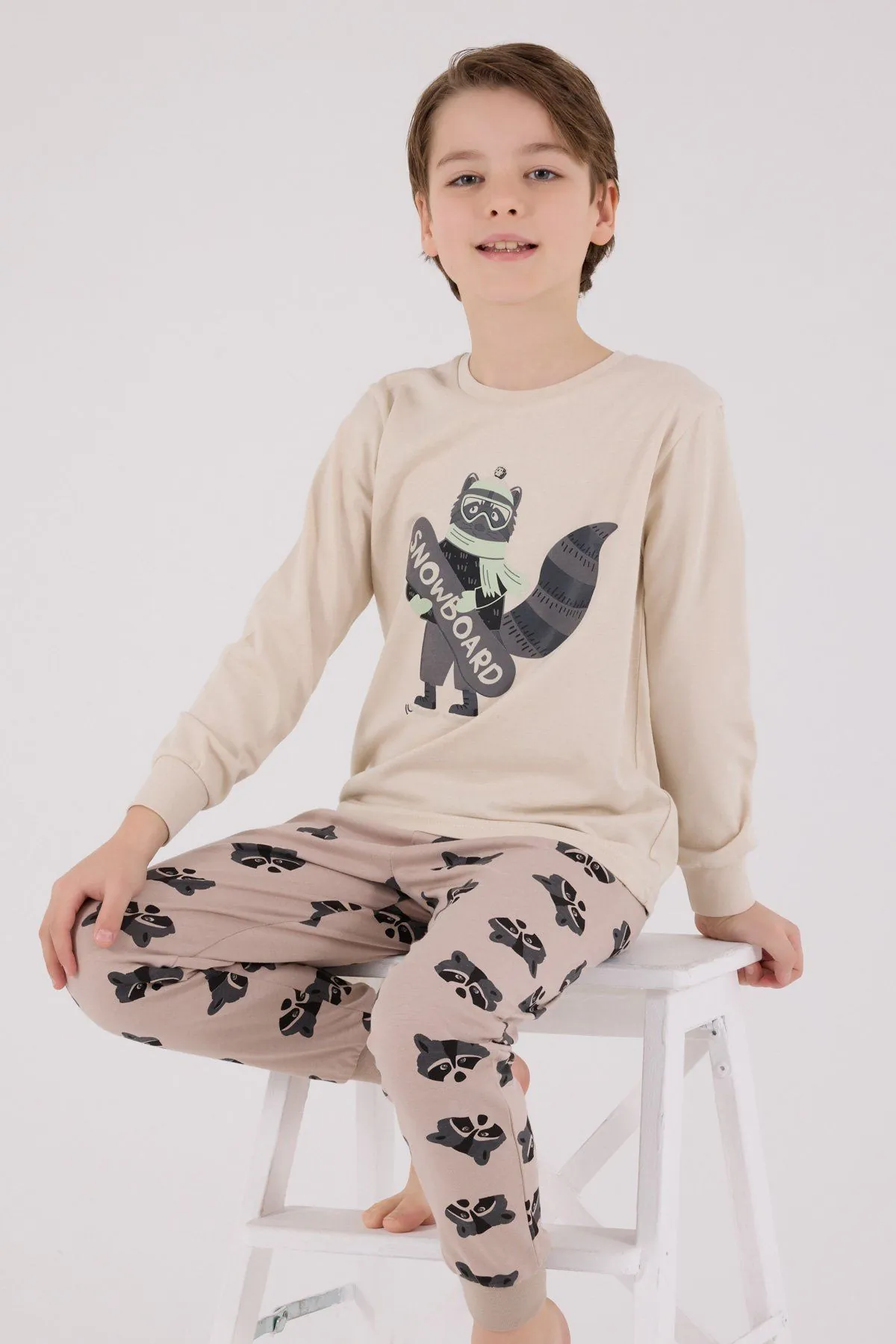 2-8 Yaş Snowboard Bird Erkek Çocuk Takım-Latte