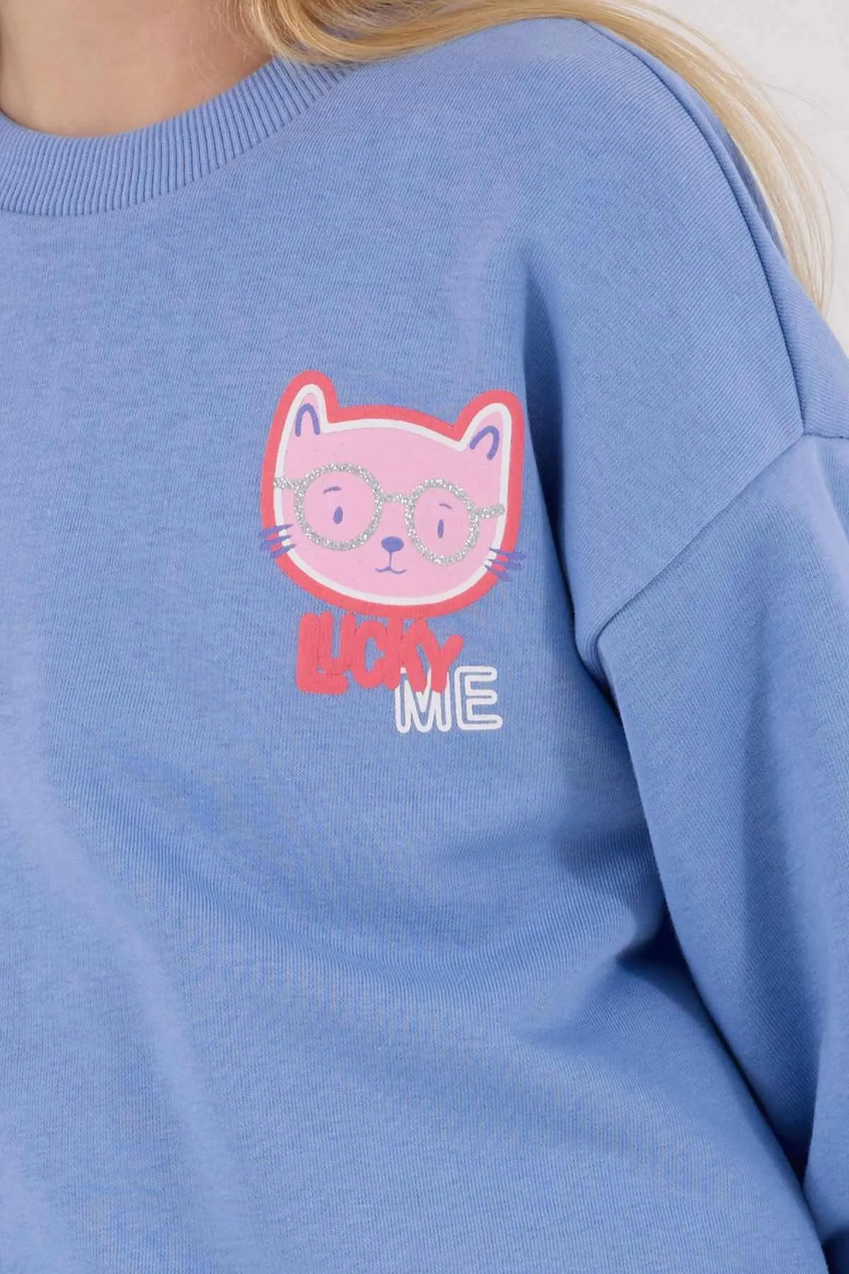 2-8 Yaş Lucky Cat Kız Çocuk Takım-Saks