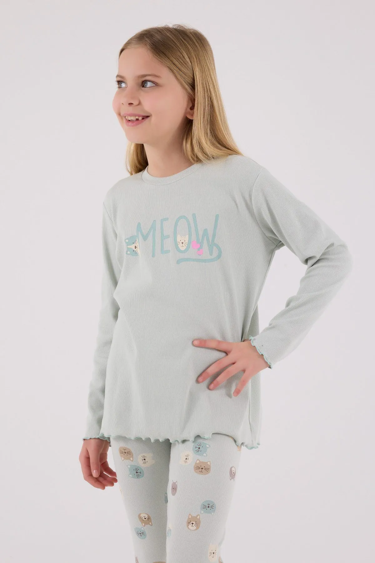 2--8 Yaş Meow City Kız Çocuk Takım-Mint Yeşili