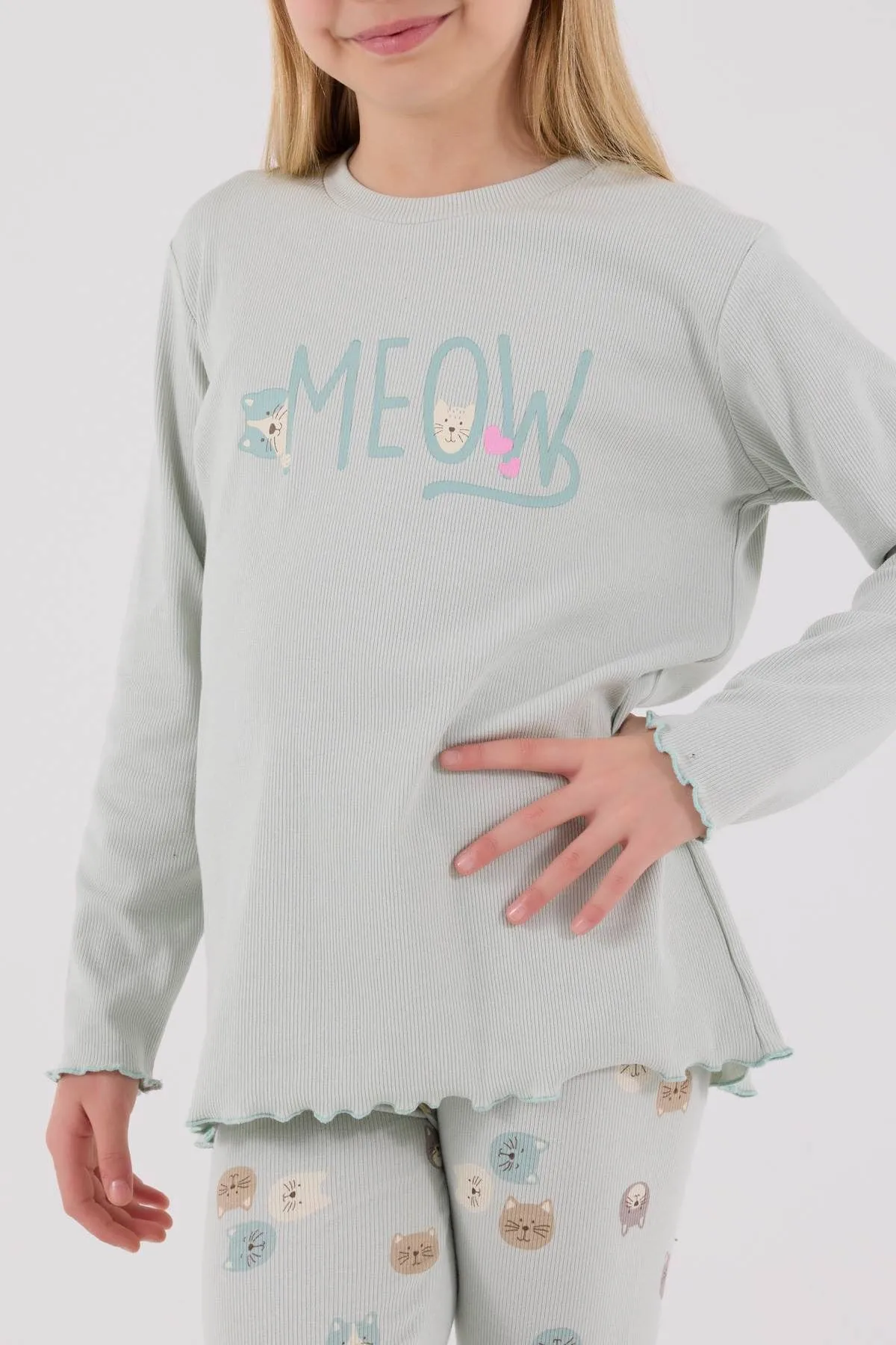 2--8 Yaş Meow City Kız Çocuk Takım-Mint Yeşili