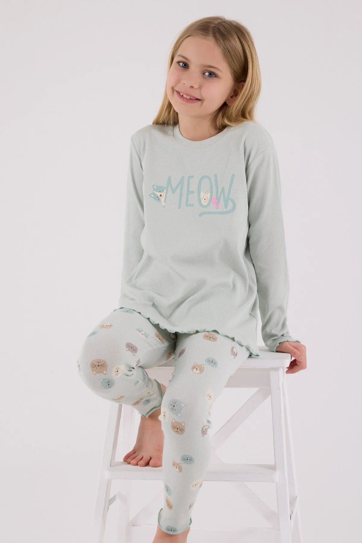 2--8 Yaş Meow City Kız Çocuk Takım-Mint Yeşili