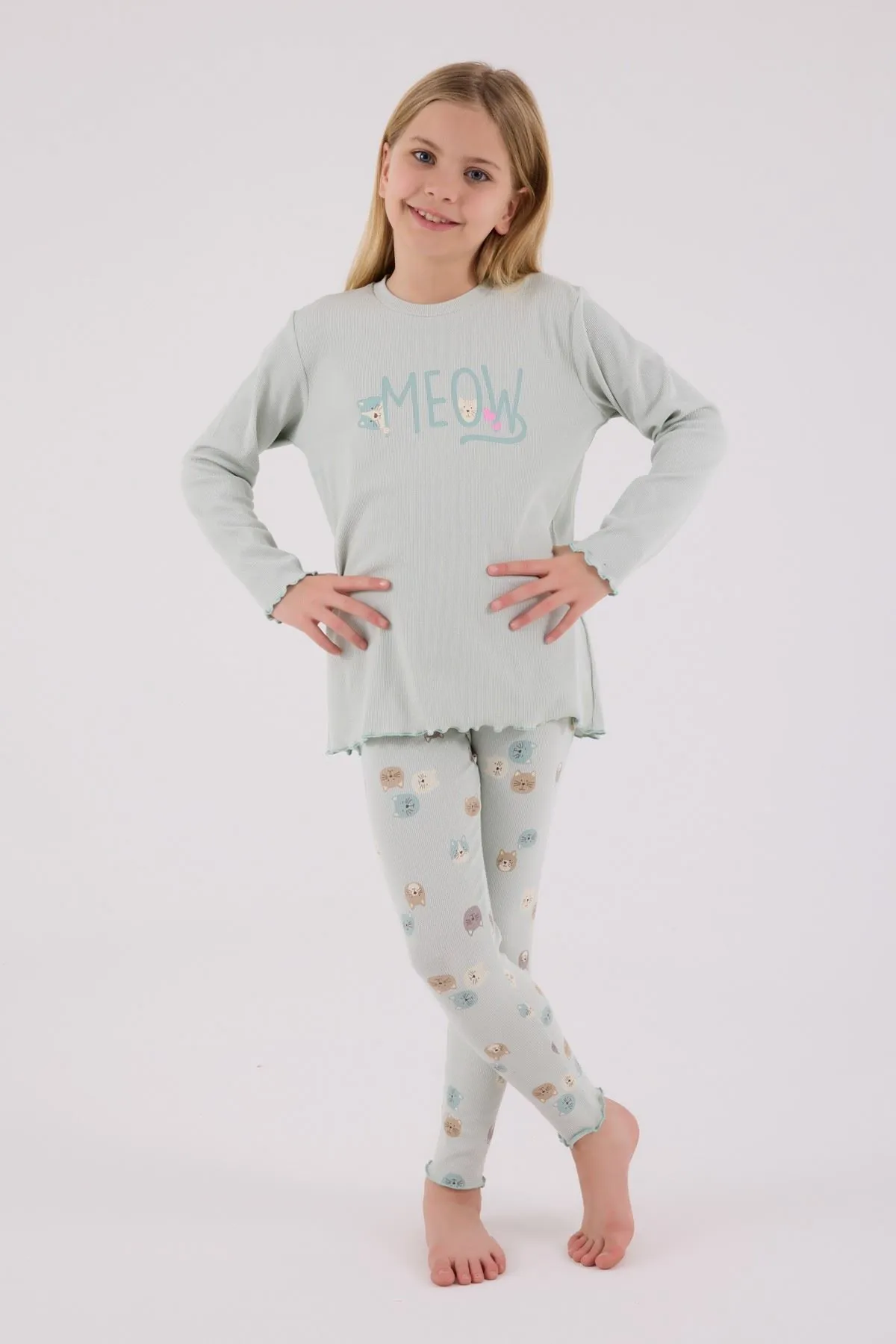 2--8 Yaş Meow City Kız Çocuk Takım-Mint Yeşili