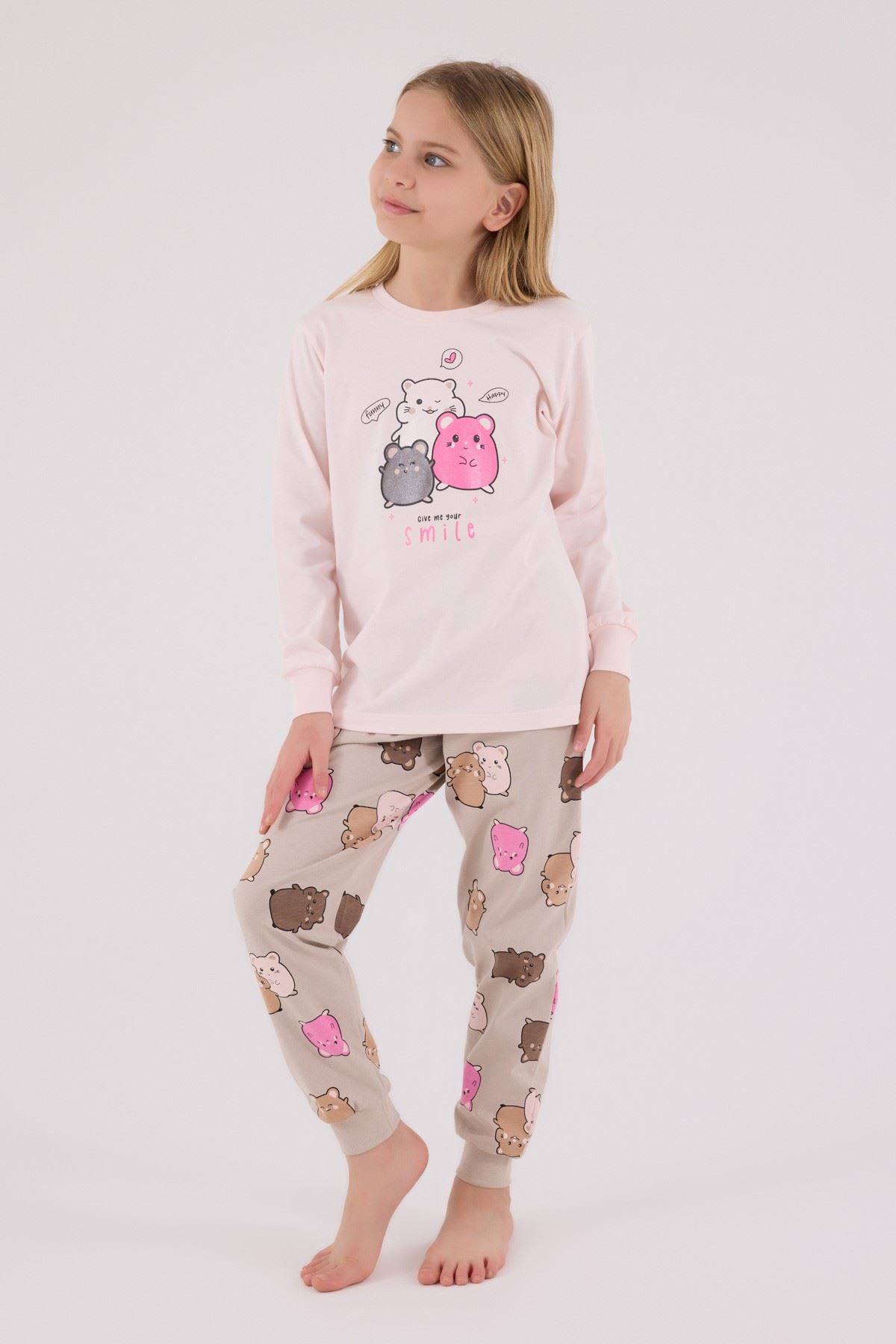 2-8 Yaş Happy Smıle Kız Çocık Takım-Pudra