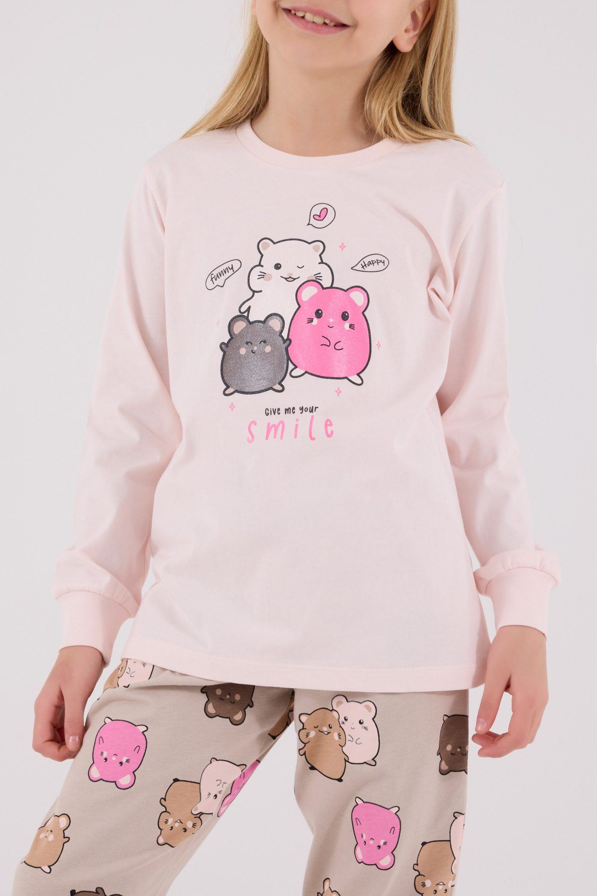 2-8 Yaş Happy Smıle Kız Çocık Takım-Pudra