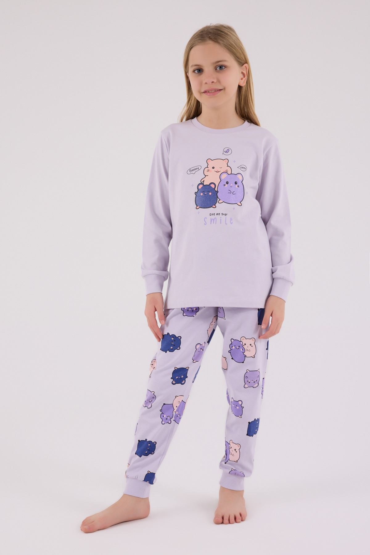 2-8 Yaş Happy Smıle Kız Çocık Takım-Lila