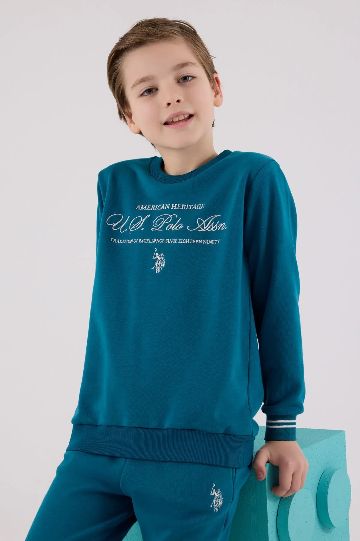 4-15 Yaş Lisanslı Us Polo Assn Erkek Çocuk Takım-Petrol