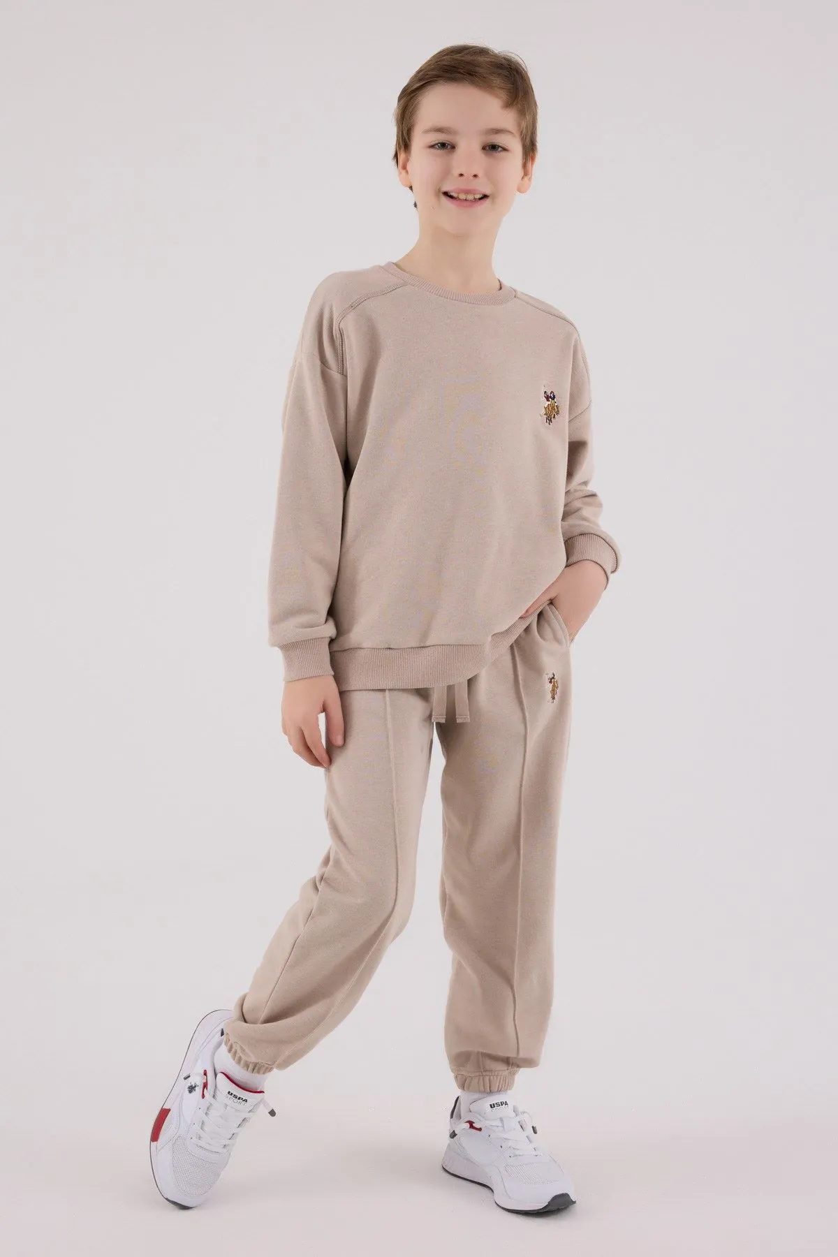 4-15 Yaş Lisanslı Us Polo Assn Erkek Çocuk Takım-Latte