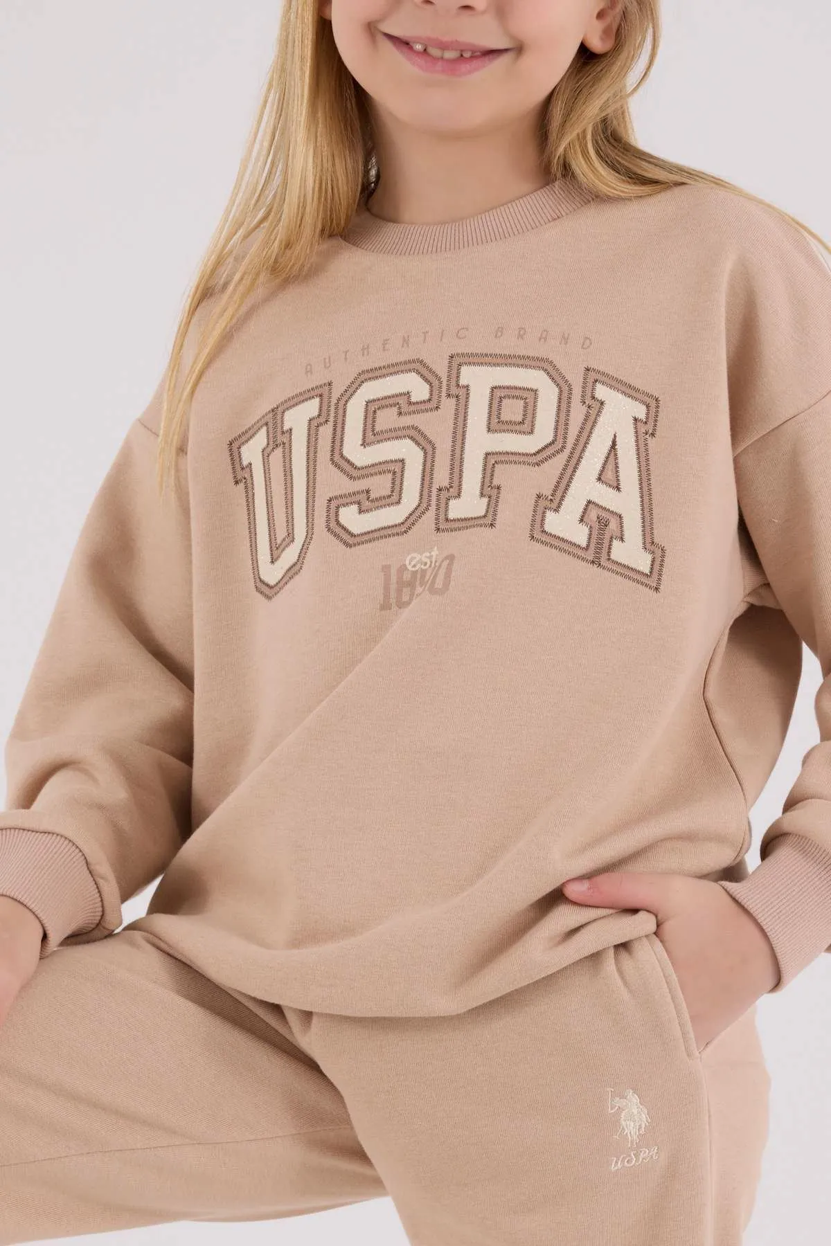 4-15 Yaş Lisanslı Us Polo Assn Kız Çocuk Takım-Latte
