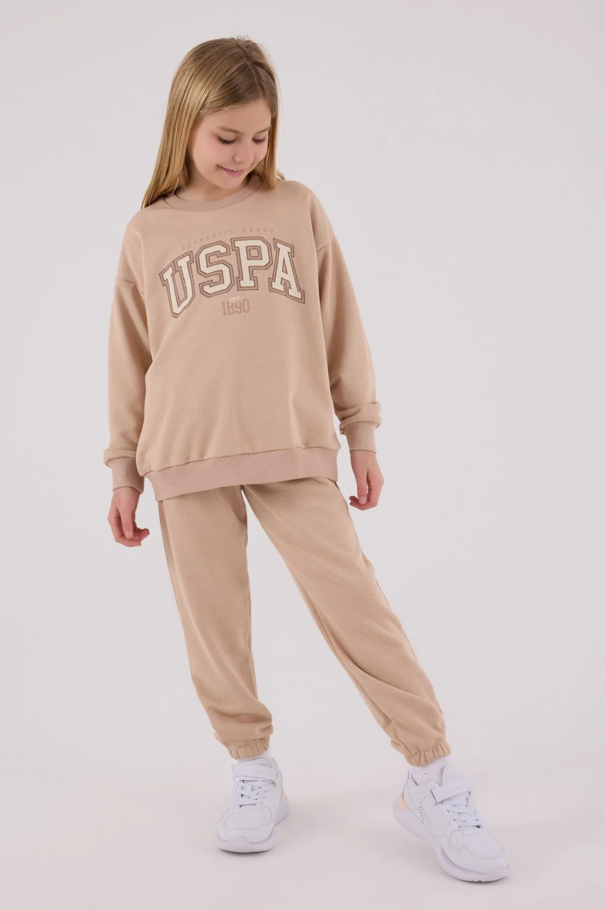 4-15 Yaş Lisanslı Us Polo Assn Kız Çocuk Takım-Latte