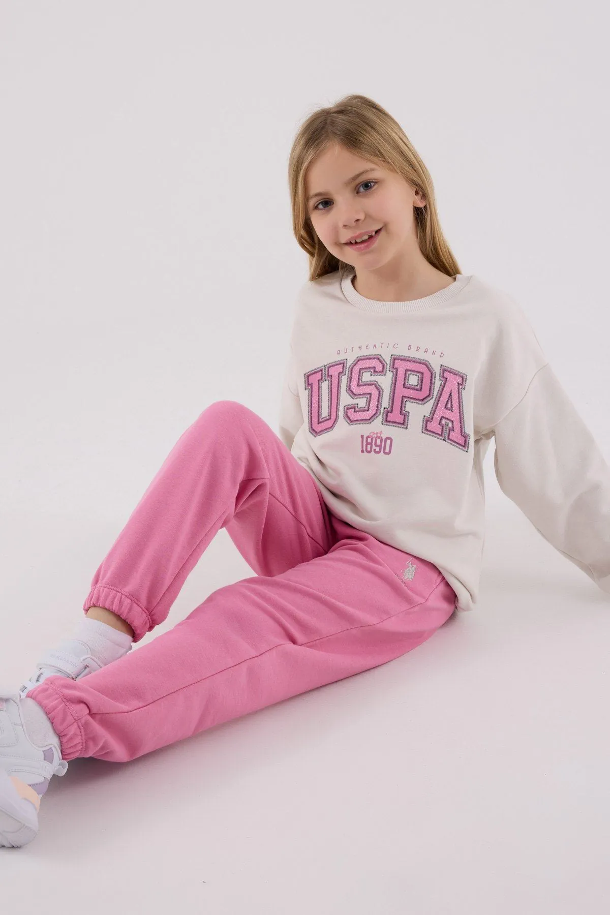 4-15 Yaş Lisanslı Us Polo Assn Kız Çocuk Takım-Ekru