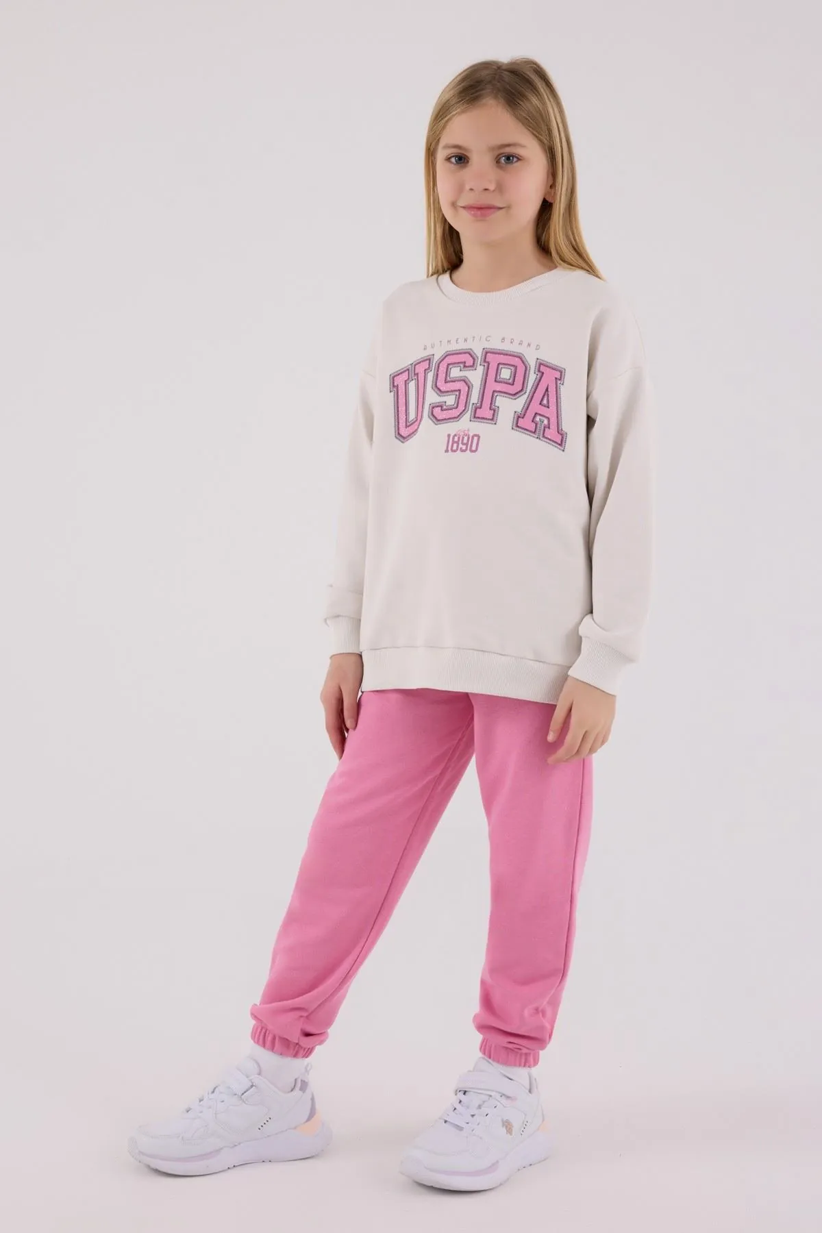 4-15 Yaş Lisanslı Us Polo Assn Kız Çocuk Takım-Ekru