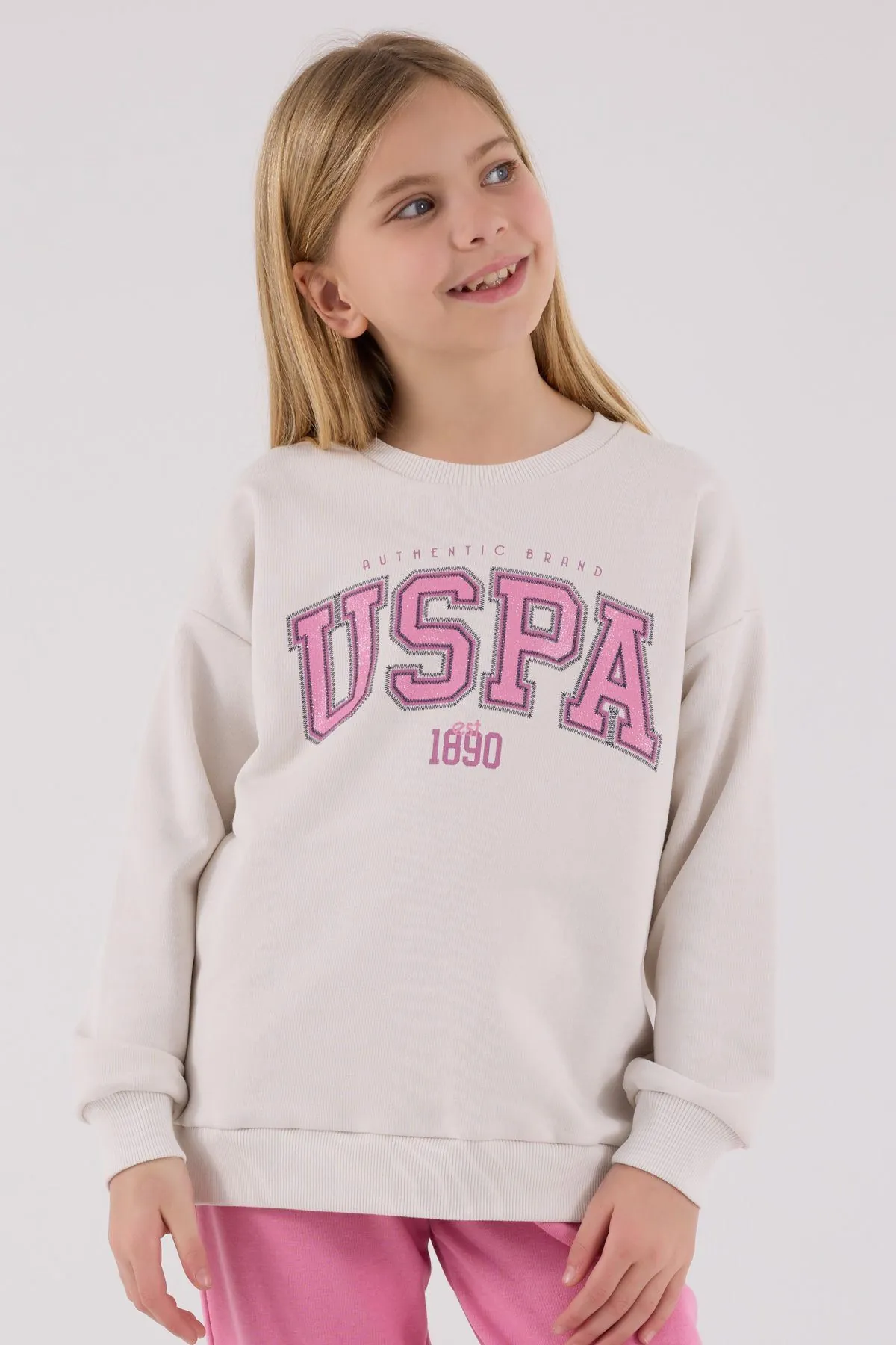 4-15 Yaş Lisanslı Us Polo Assn Kız Çocuk Takım-Ekru