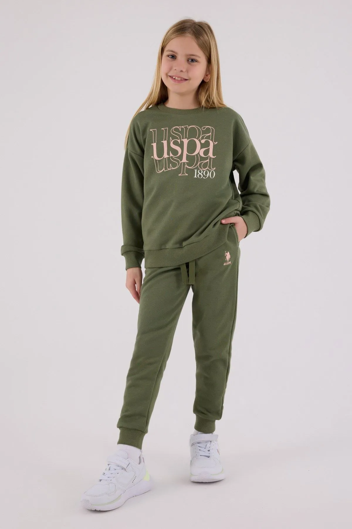 4-15 Yaş Lisanslı Us Polo Assn Kız Çocuk Takım-Haki