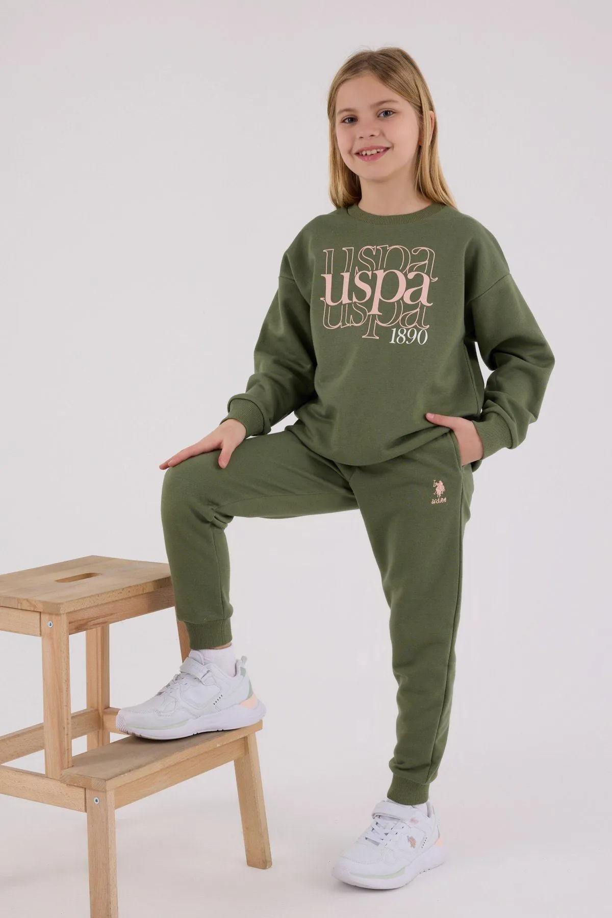 4-15 Yaş Lisanslı Us Polo Assn Kız Çocuk Takım-Haki