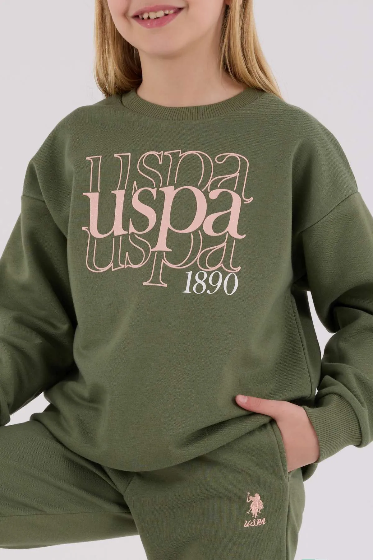 4-15 Yaş Lisanslı Us Polo Assn Kız Çocuk Takım-Haki