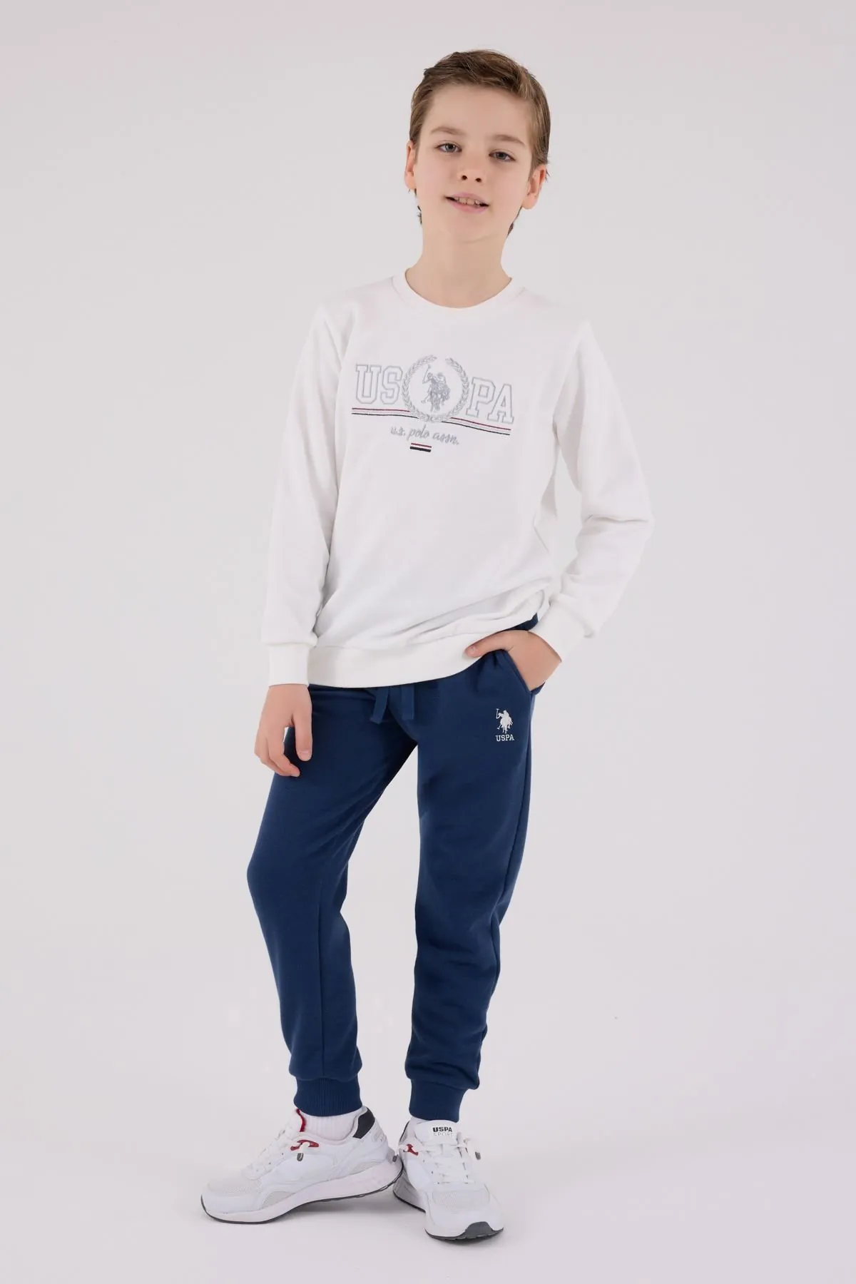 4-15 Yaş Lisanslı Us Polo Assn Erkek Çocuk Takım-Ekru